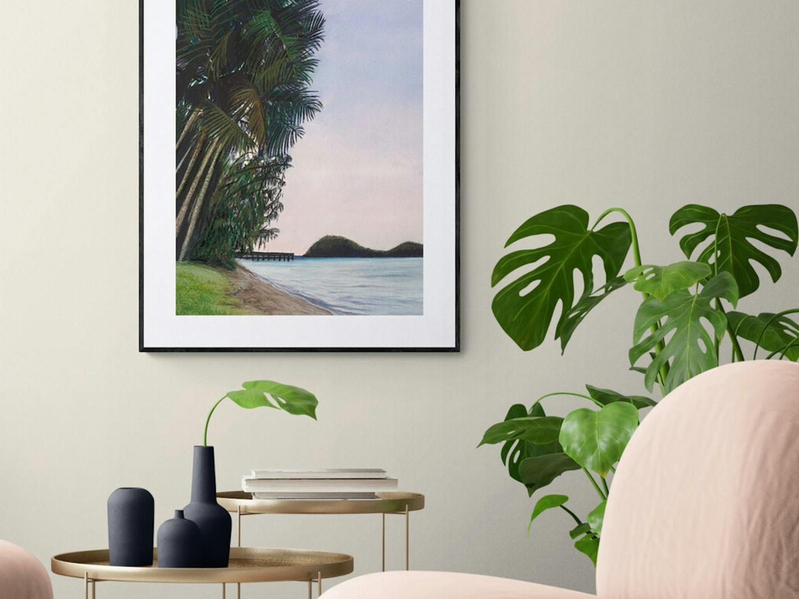 Watercolour Painting of Double Island, Natalie Lorentzen Palm Cover