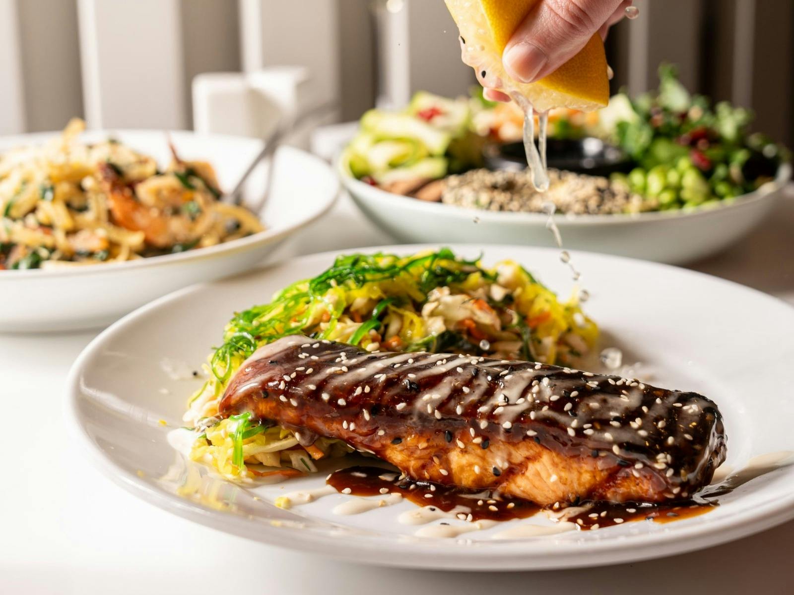 Salmon and Japanese Slaw with lemon from Tradies Helensburgh's Bistro