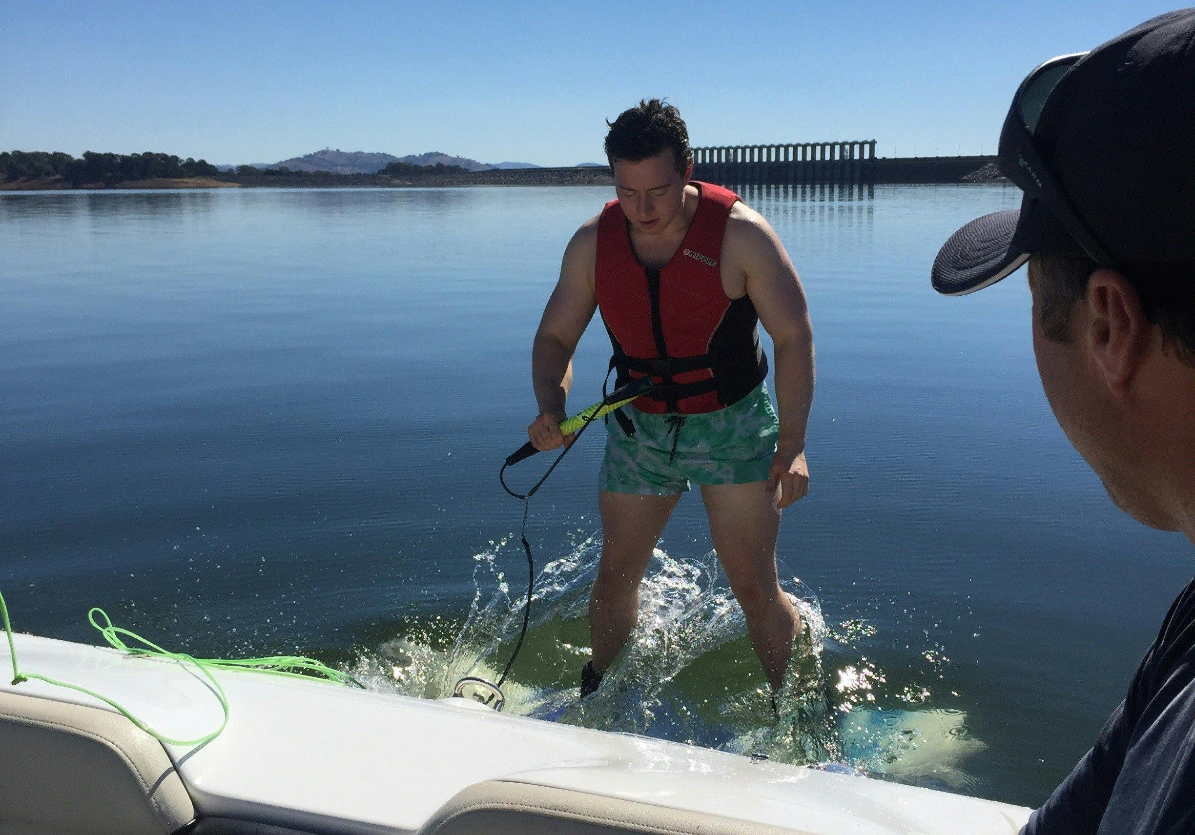 preparing to water ski on Lake Hume