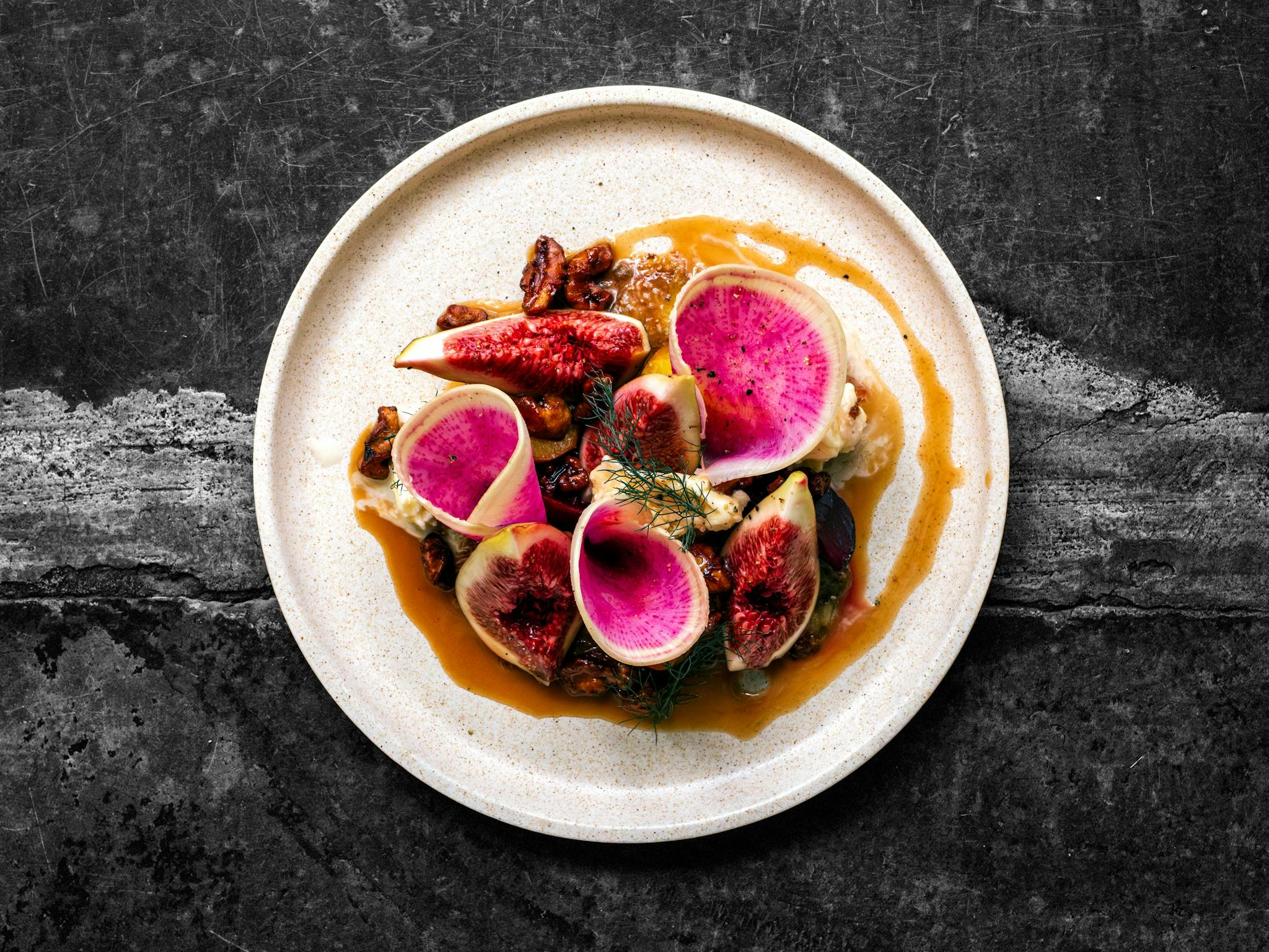 A beautiful dish of seasonal fig salad
