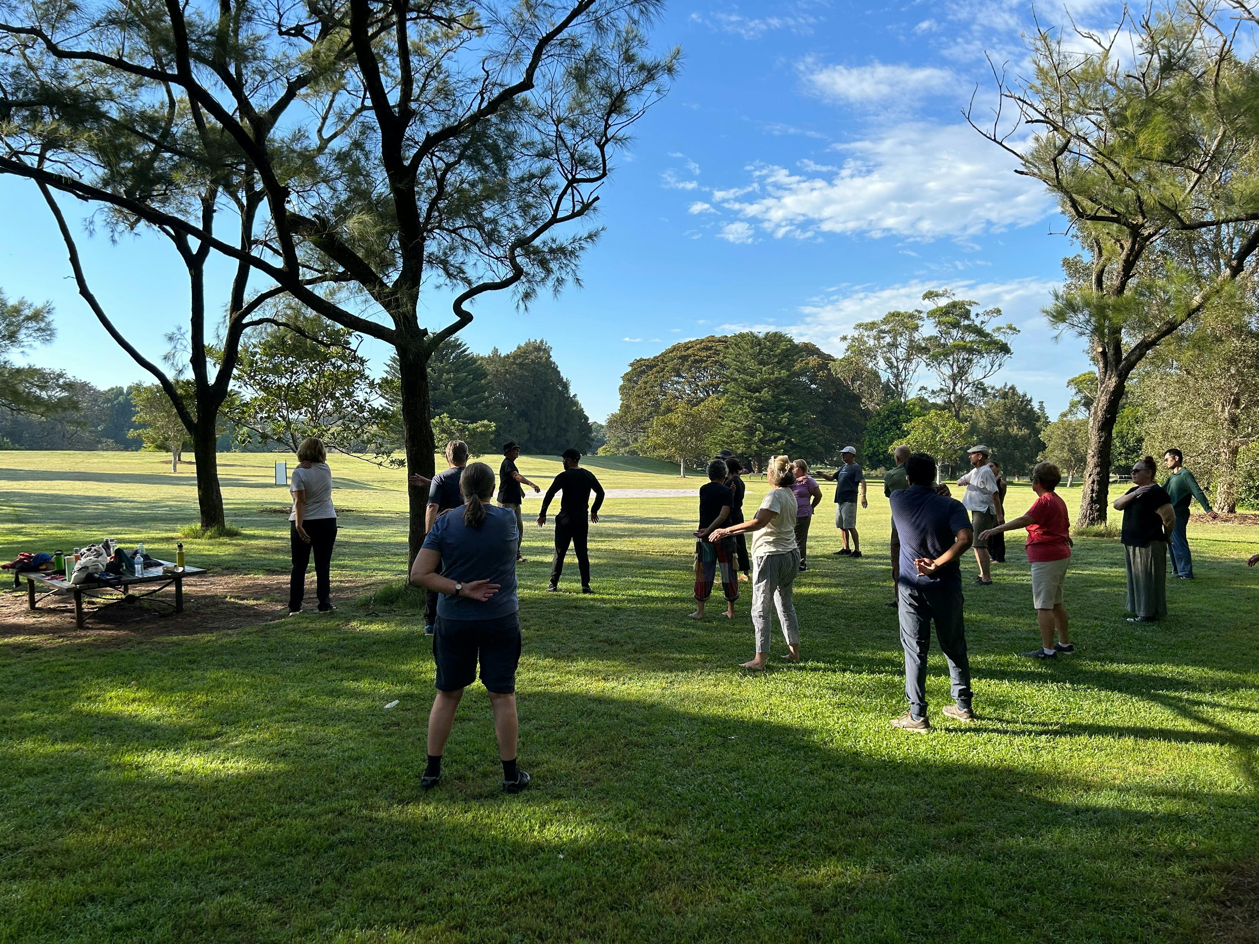 Tai chi group at the Labyrinth Centennial Park