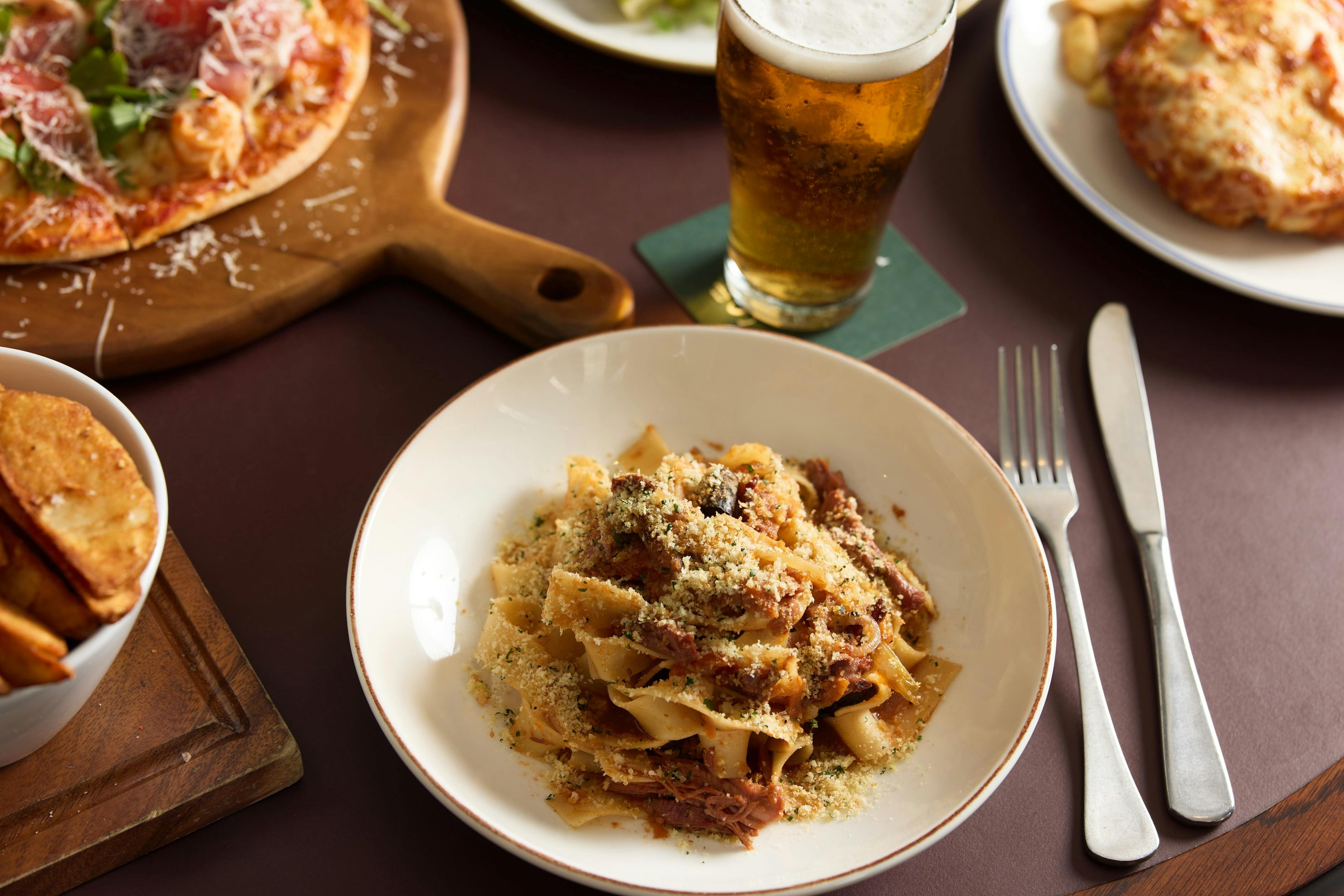 Pasta dish on a table in the Public Bar