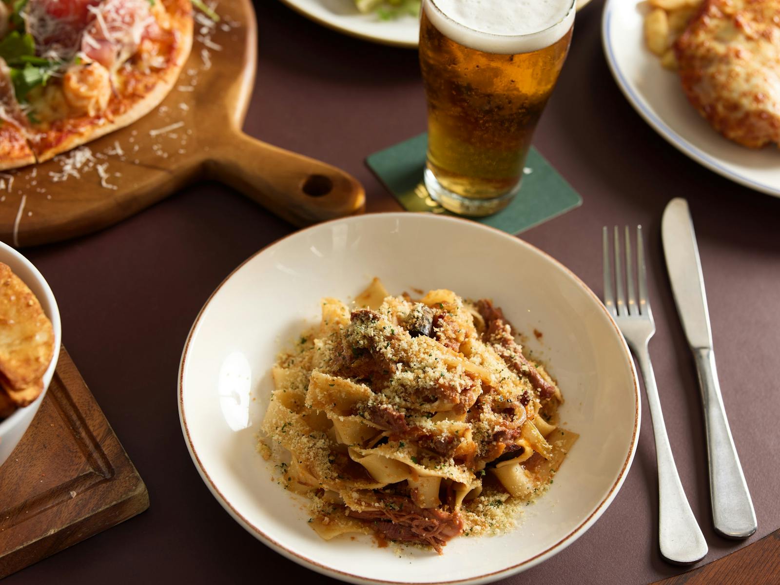 Pasta dish on a table in the Public Bar