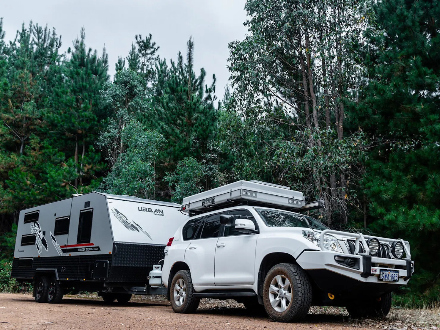 A ute towing a caravan