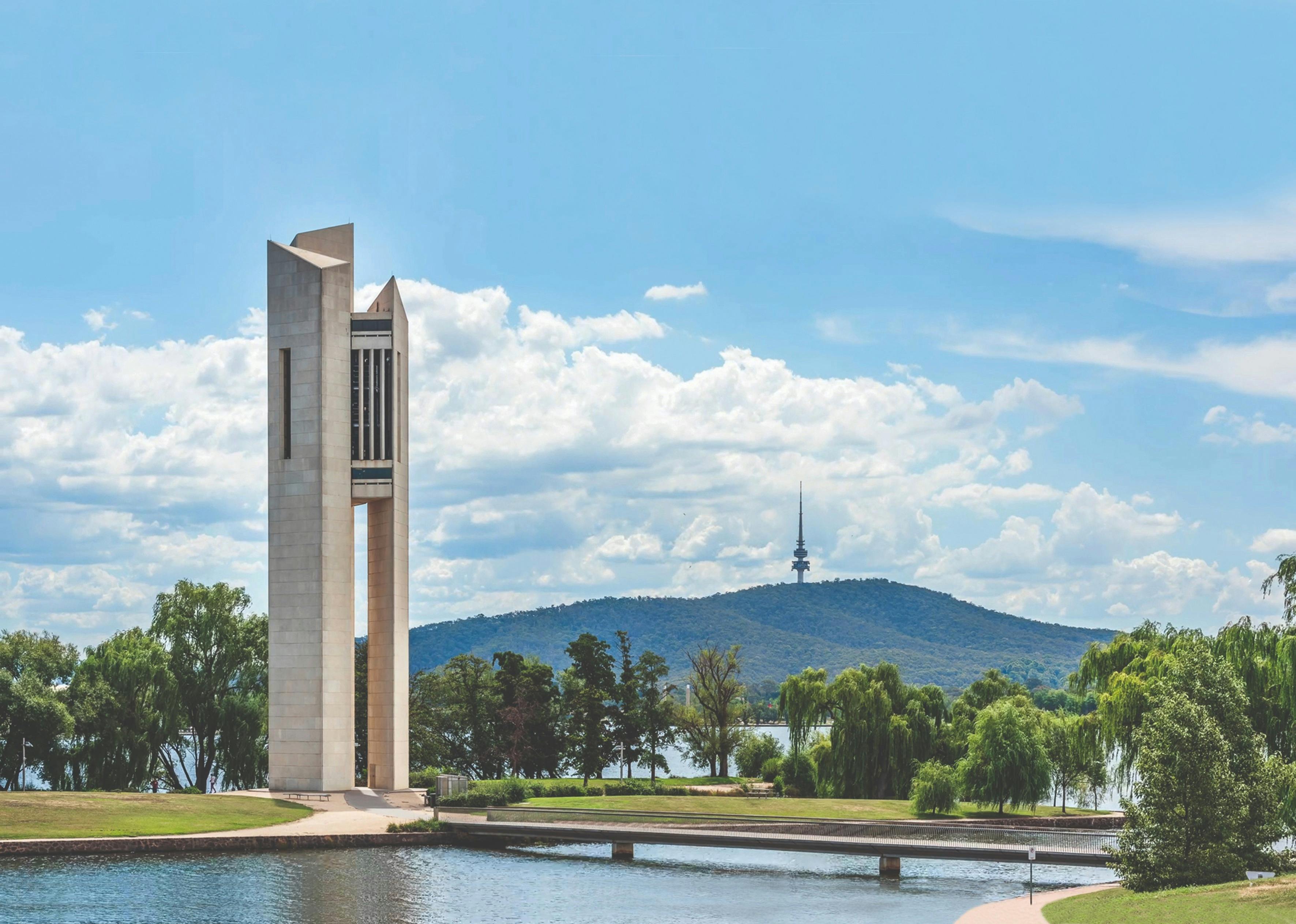 A large carillon on an island
