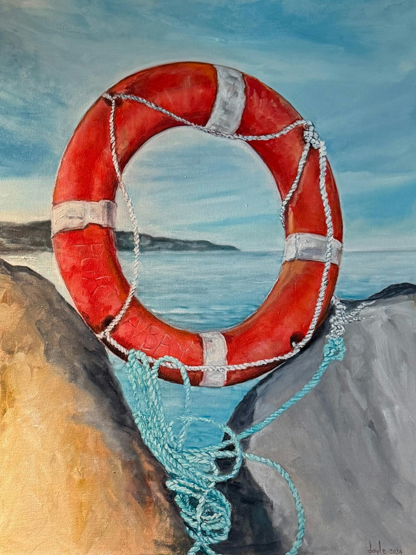 Painting of a life buoy with Cape patton behind