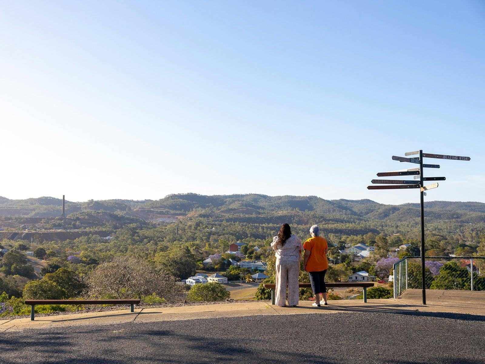 Two mature aged women at a lookout in Mount Morgan Two mature aged women at a lookout in Mount Morgan
