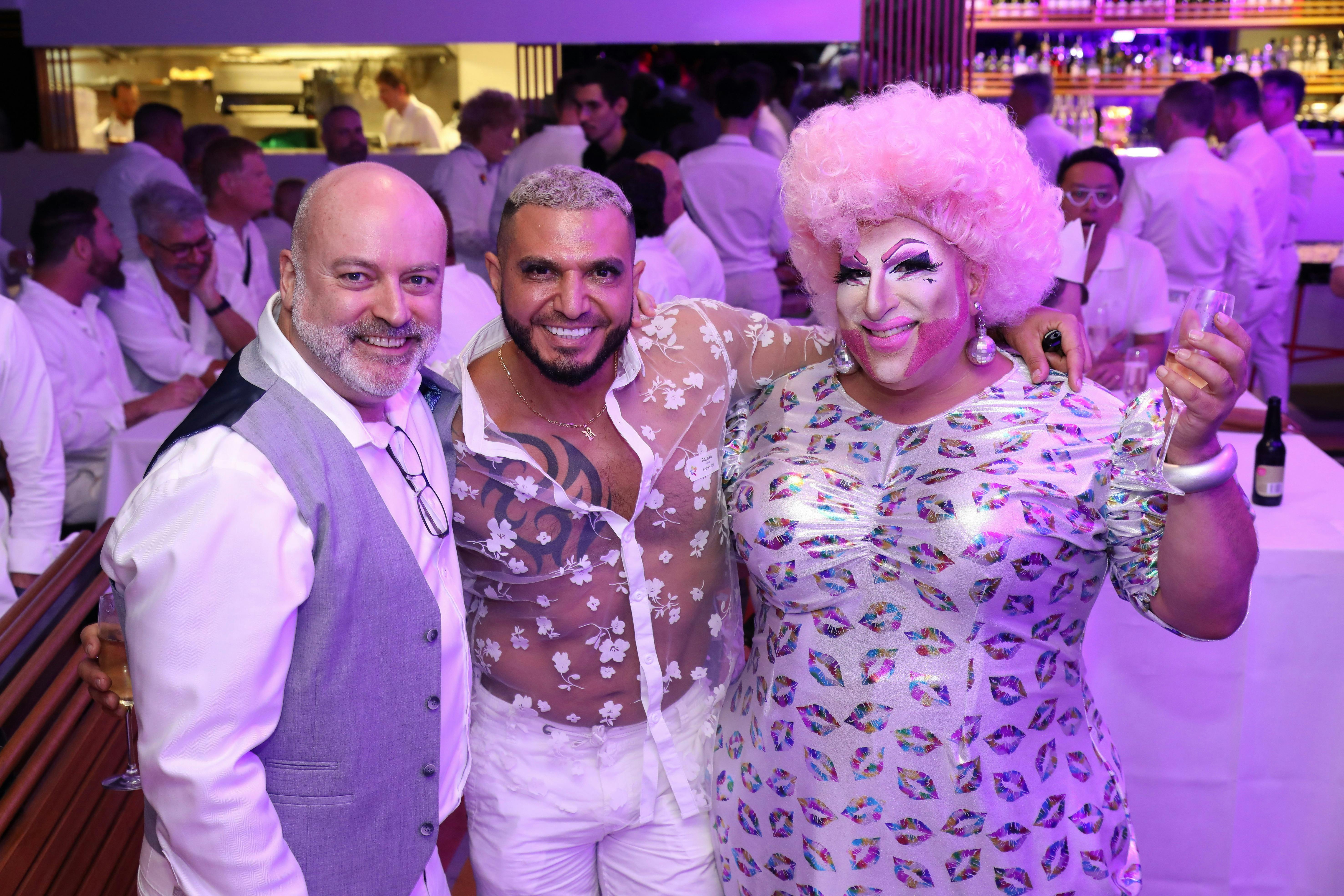 Event Producer Adam Bold with guest and entertainer Frock Hudson Celebration NYE LGBT+ Party