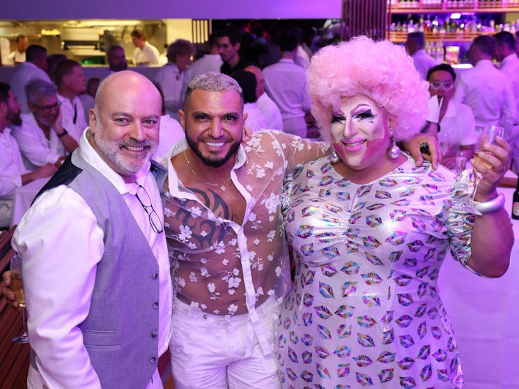 Event Producer Adam Bold with guest and entertainer Frock Hudson Celebration NYE LGBT+ Party