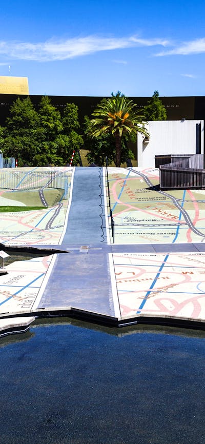 Photograph showing south view of Garden of Australian Dreams, National Museum of Australia