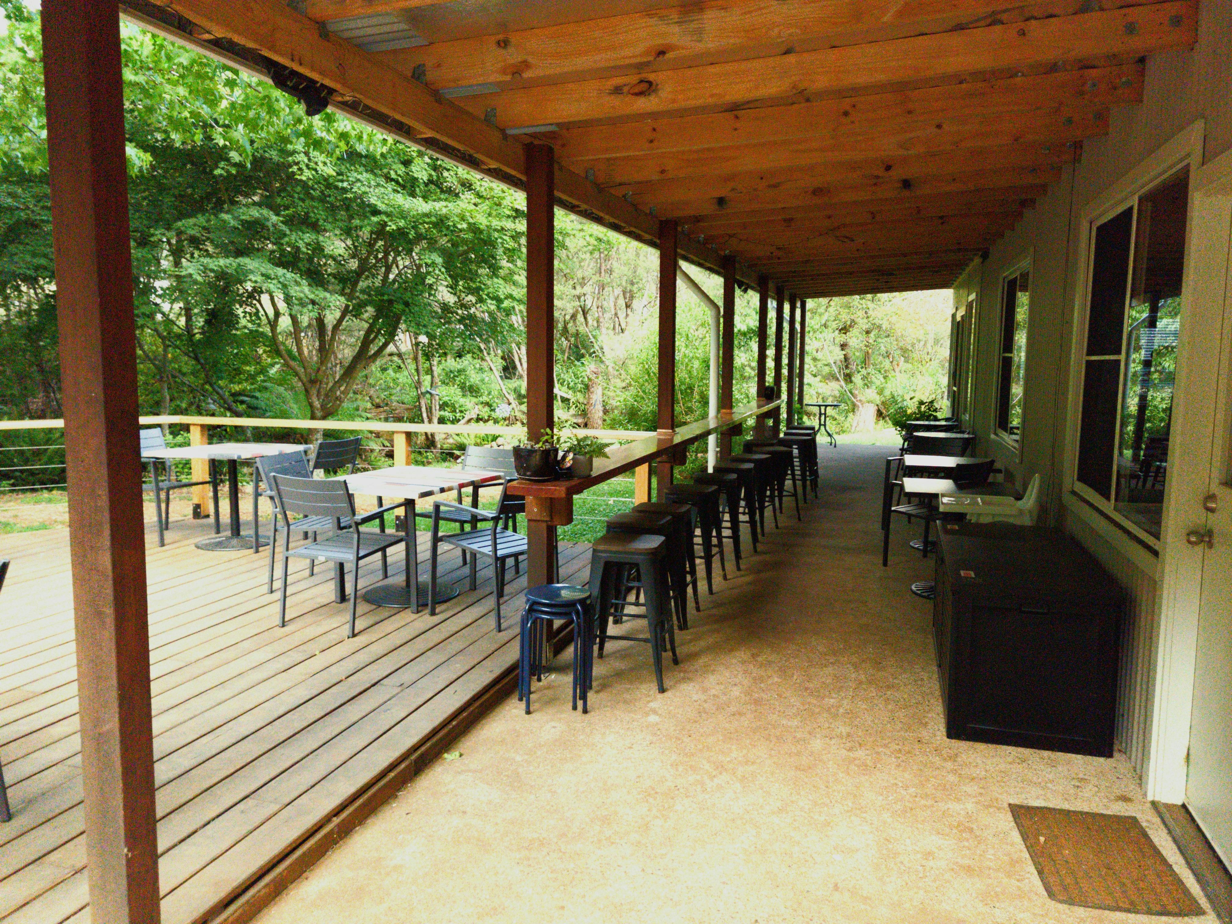 outdoor dining area at The Drunken Trout Cafe