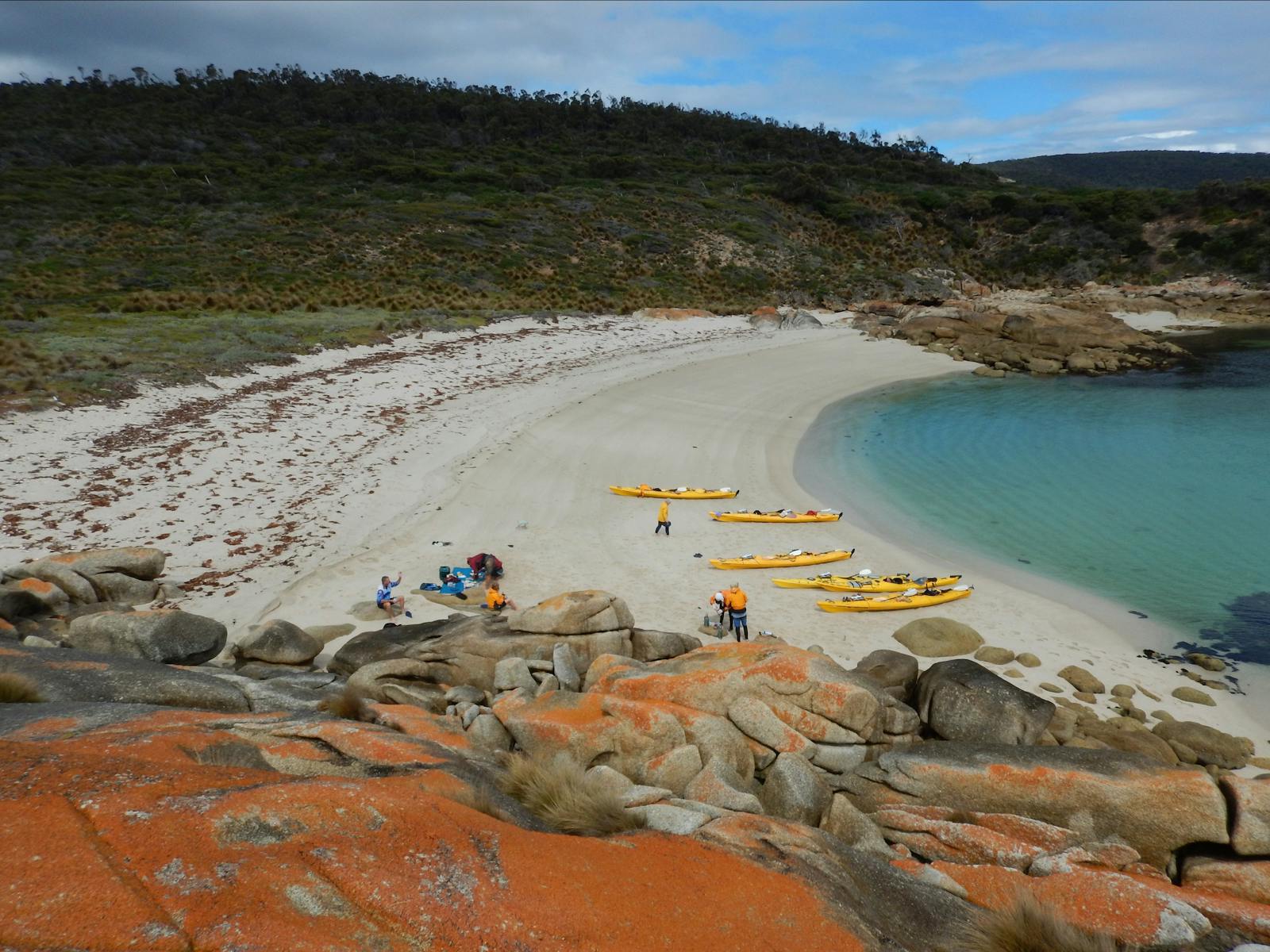 Enjoying lunch on a deserted Flinders Island beach