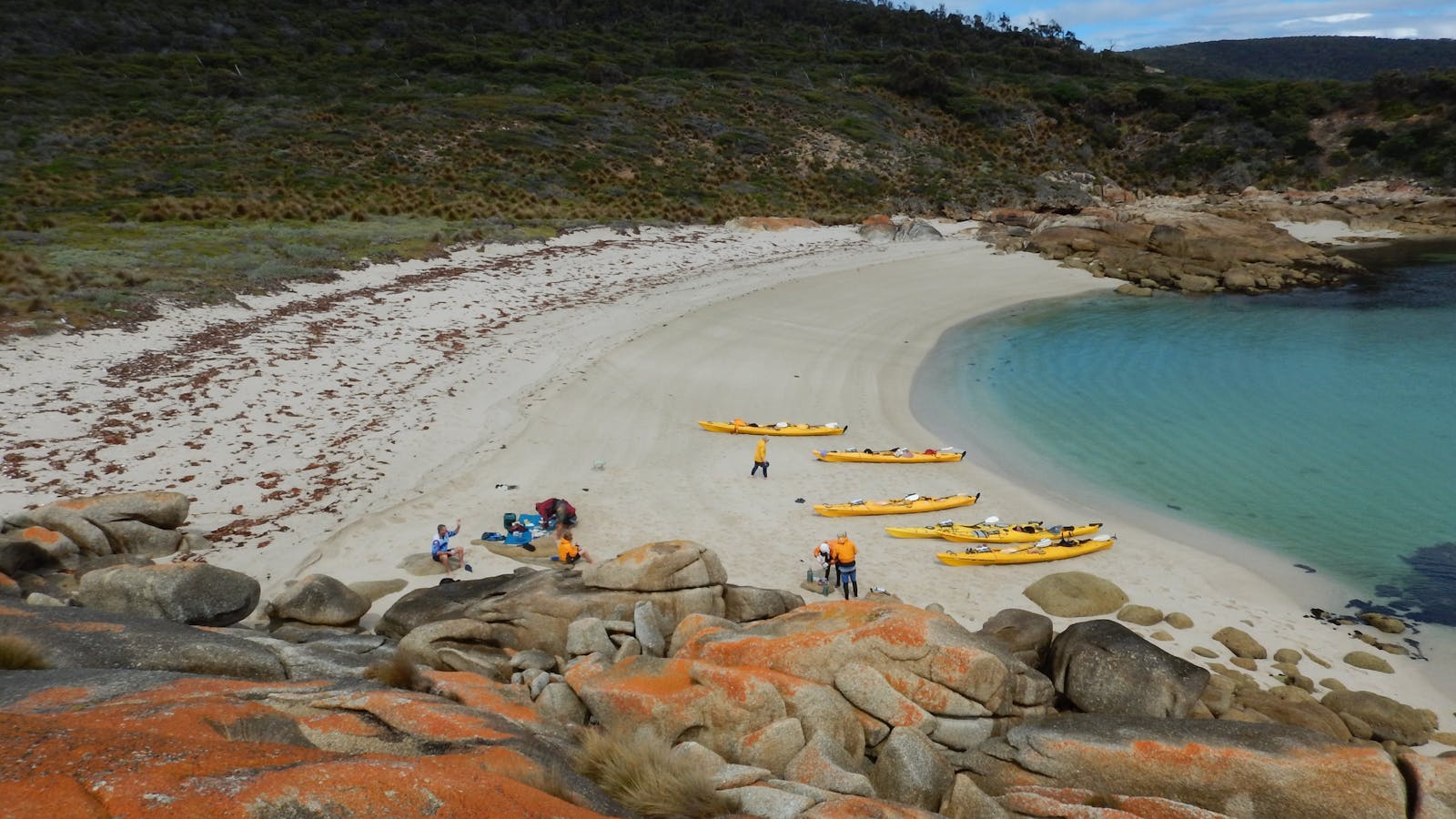 Enjoying lunch on a deserted Flinders Island beach
