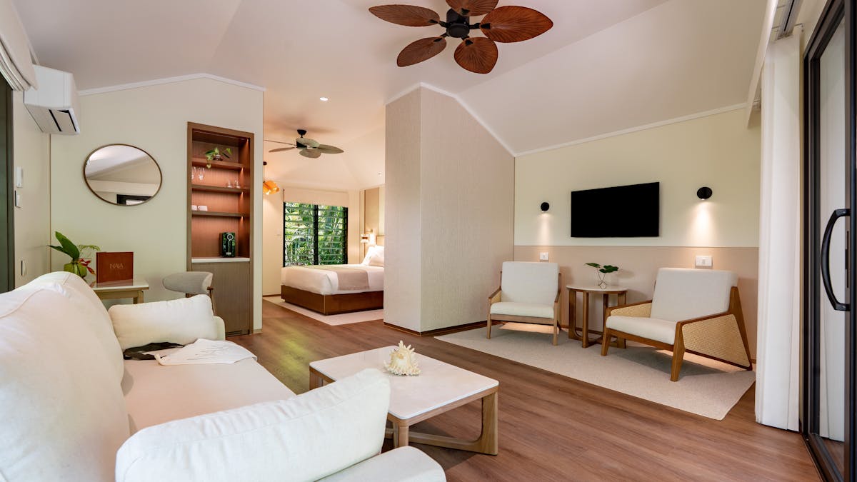 Nala Resort's luxurious & spacious King Villa. Complete with King Bed, Lounge & Reading  chairs