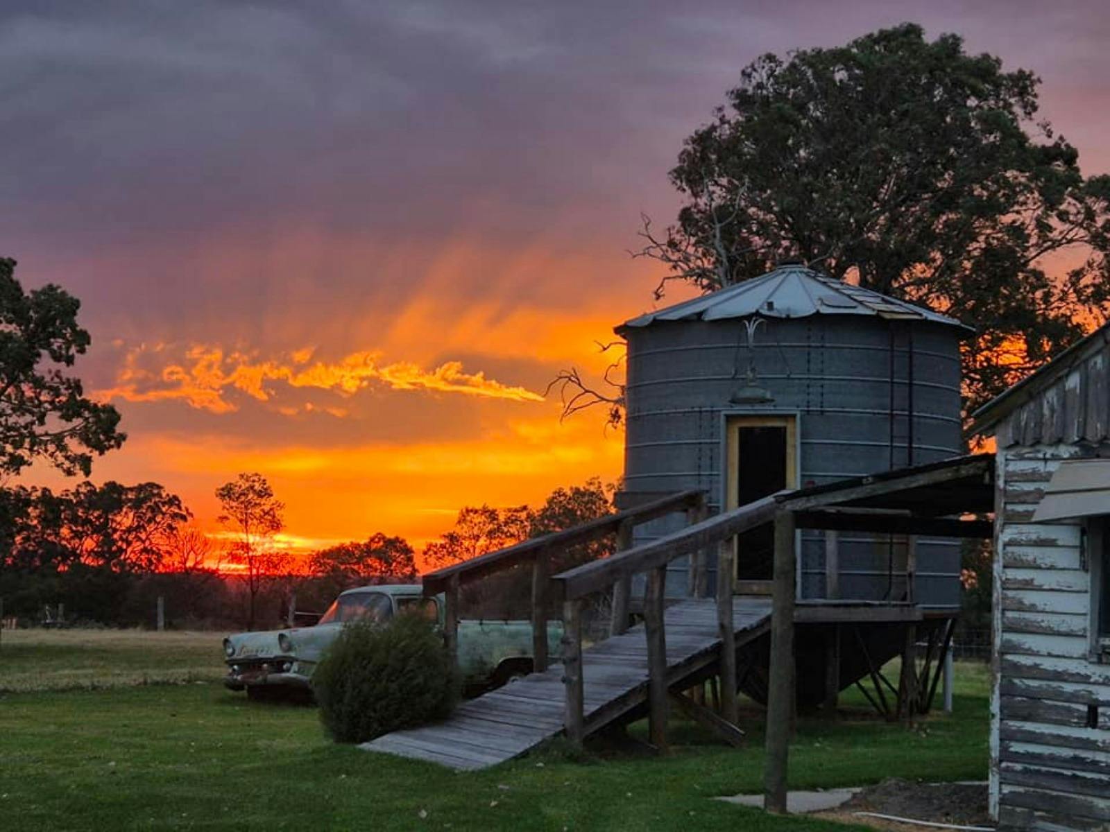 Our toilet block, located in a silo at sunset