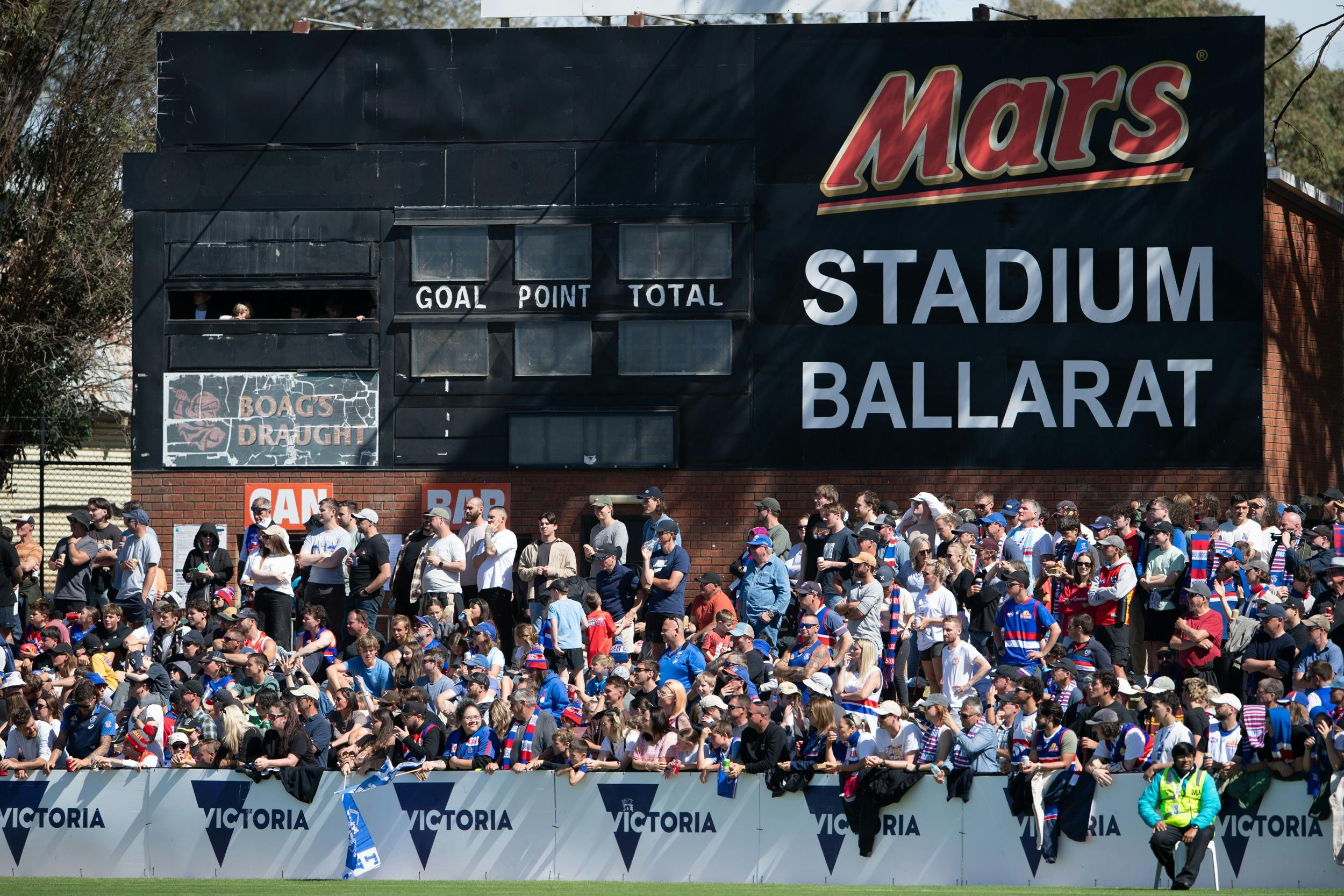 Mars stadium with a crowd cheering
