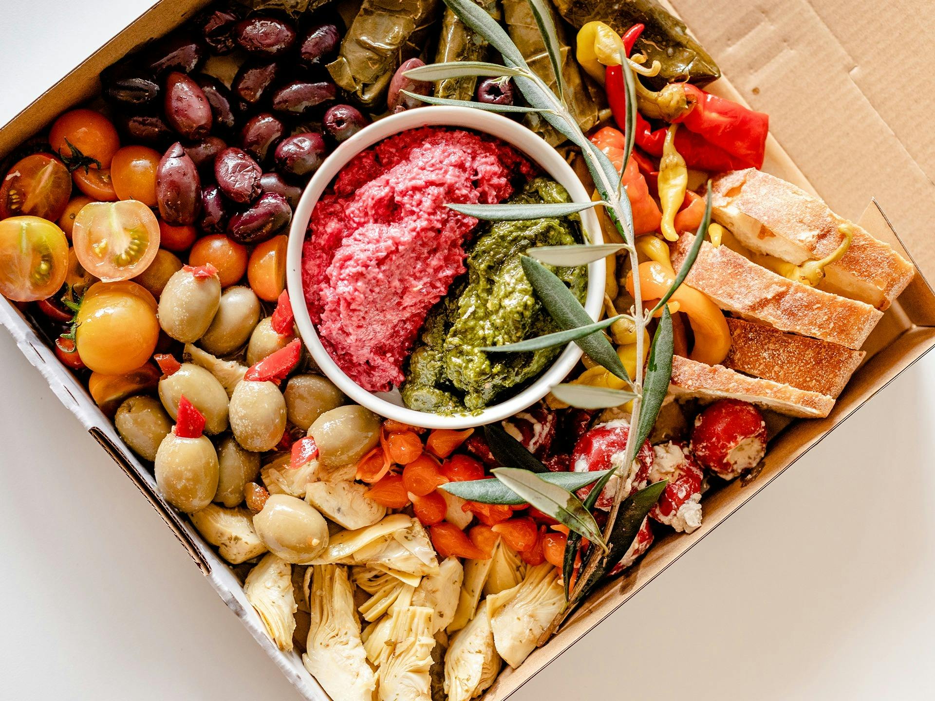 A delicious antipasto box.
