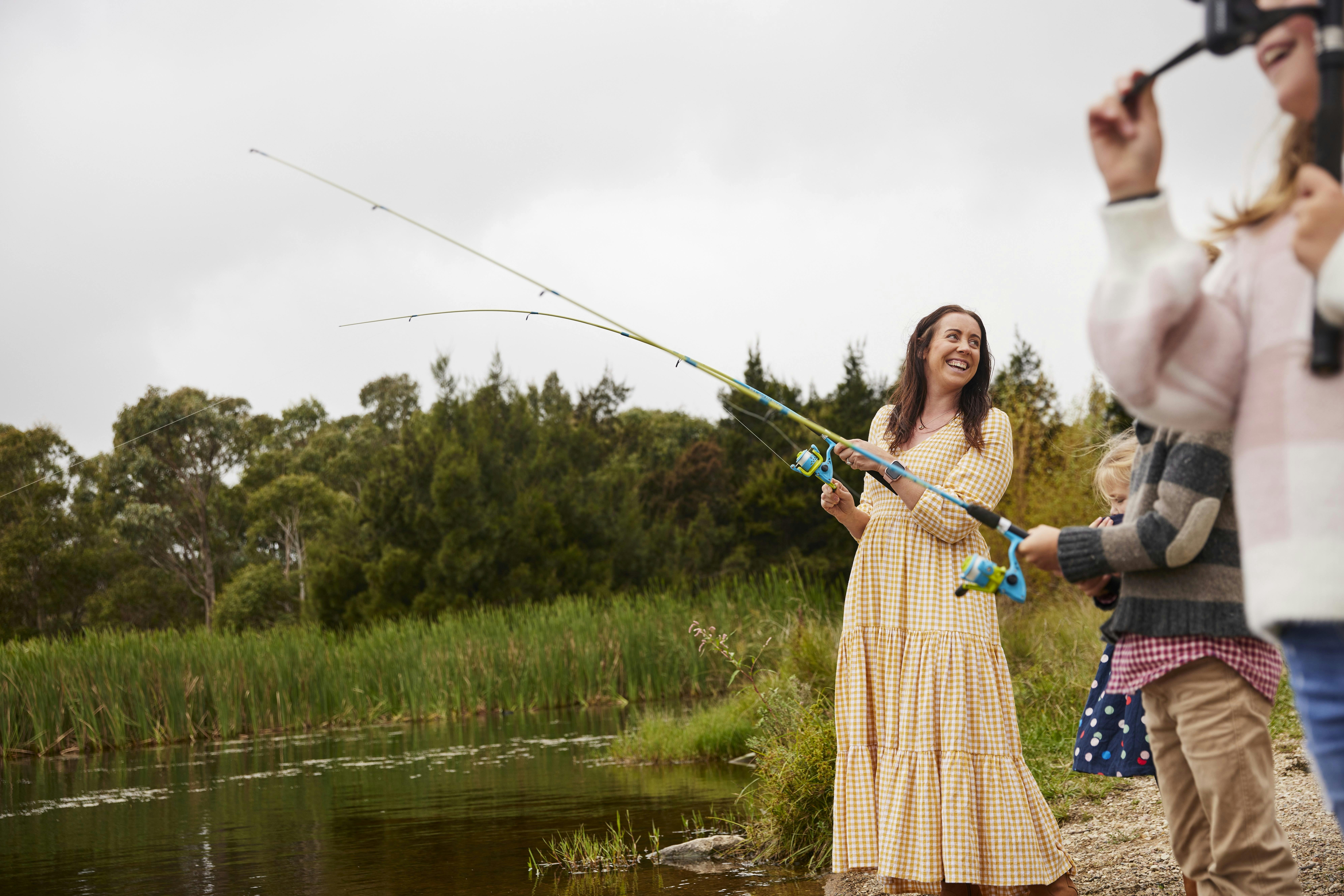 Female with fishing rod at Pejar Dam
