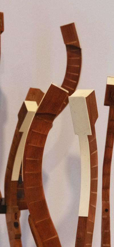 close up of sculpture made from reassembled piano keys