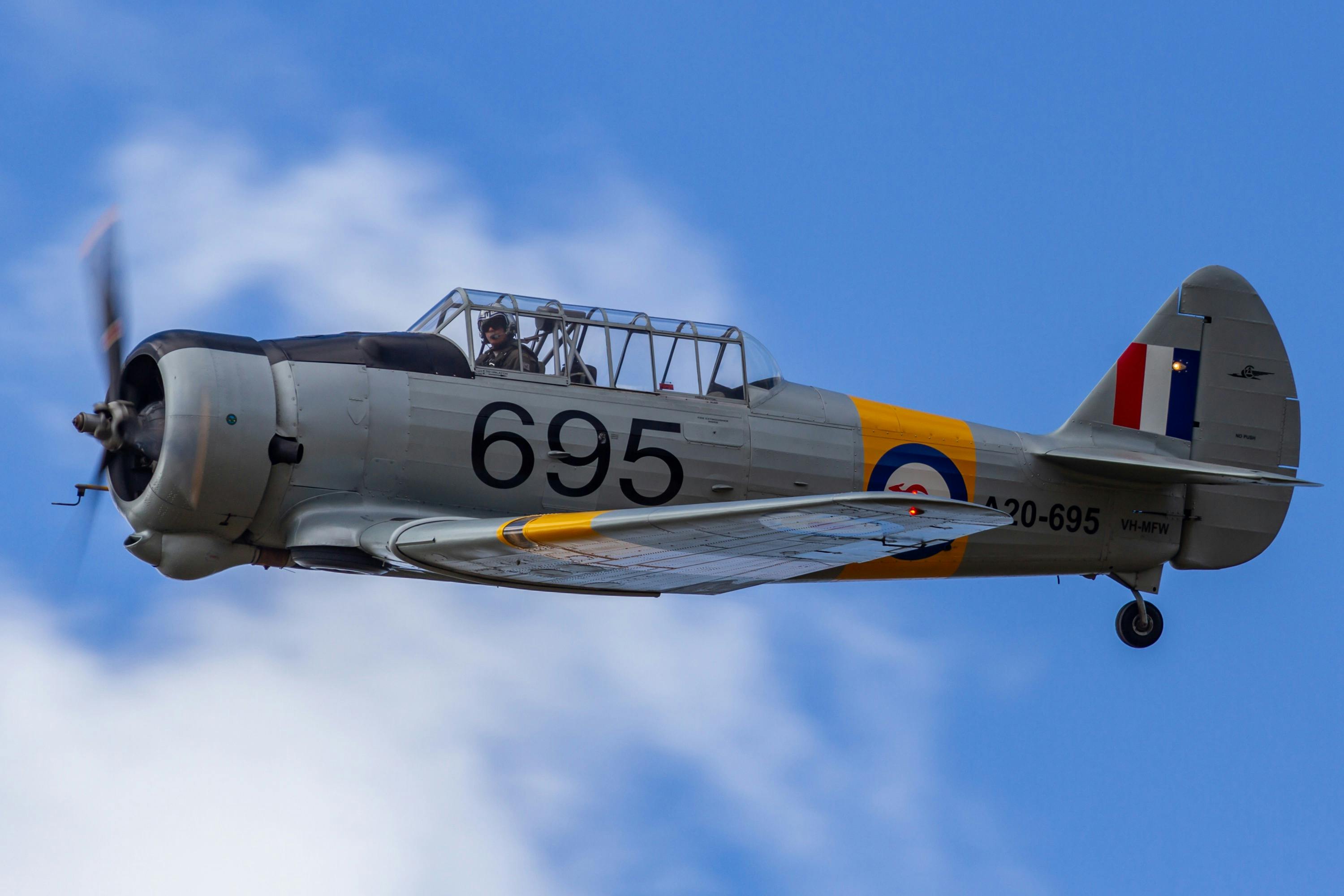 CAC Wirraway roaming blue skies over Moreton Bay.