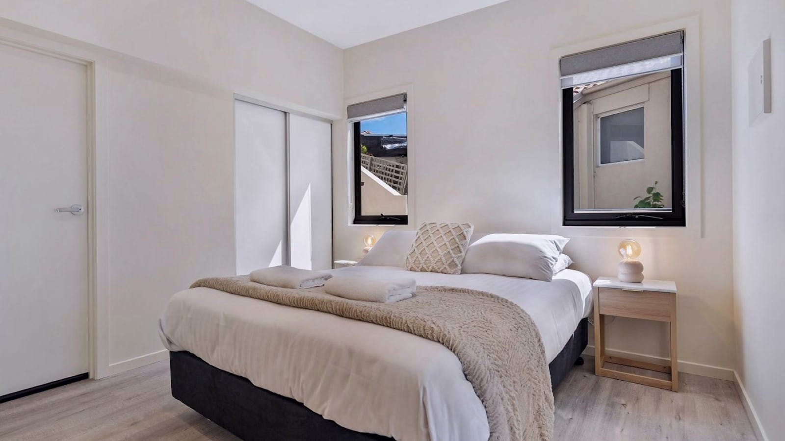 Comfy queen size bed with buit in robe.