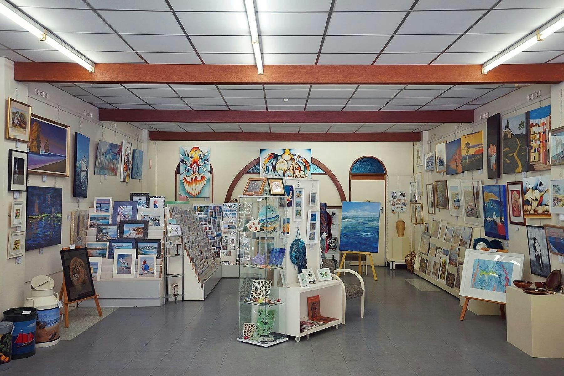 artwork and displays in a gallery space