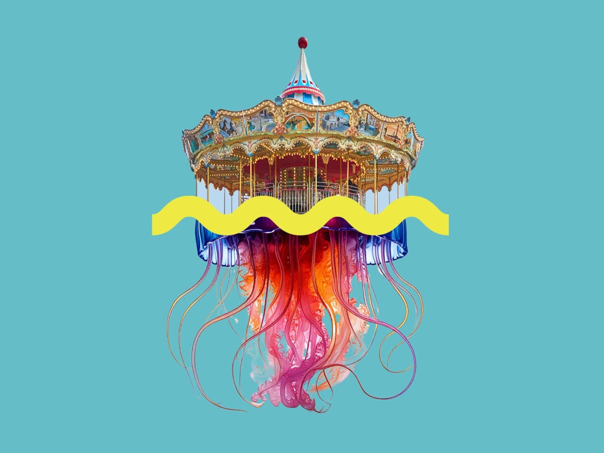 Composite image of a carousel top and jellyfish tentacles