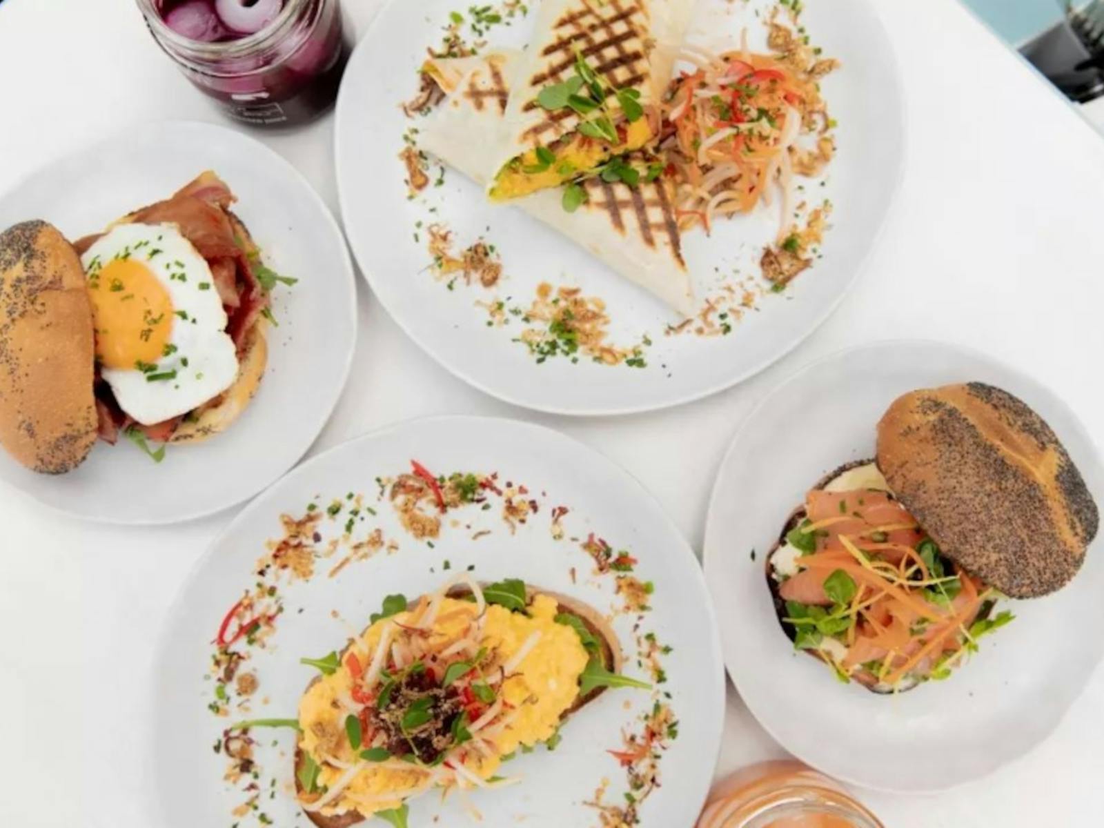 a table of beautiful meals from above