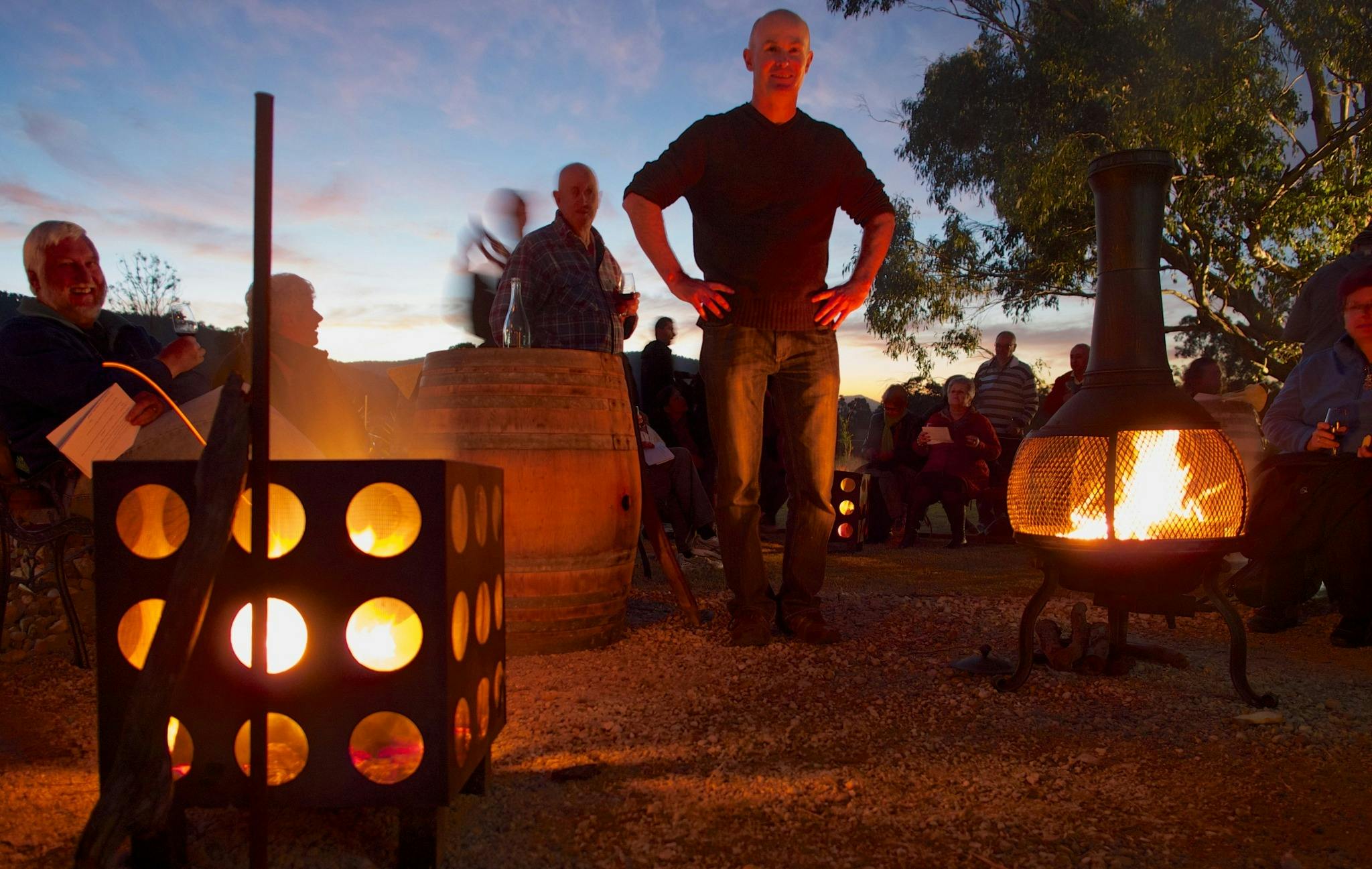 Winemaker Michael, standing by the fire pit