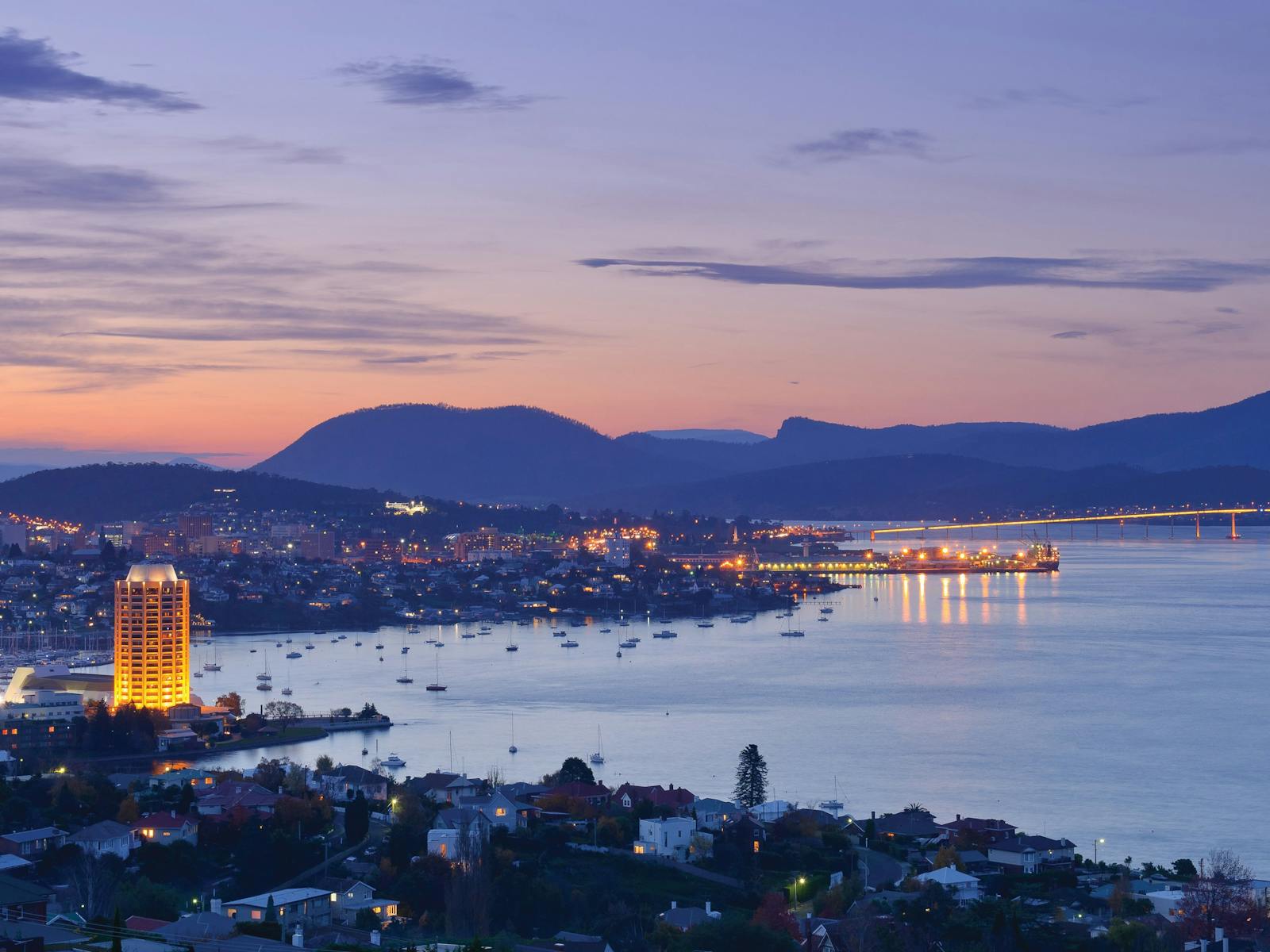 Wrest Point with Hobart City lights back drop