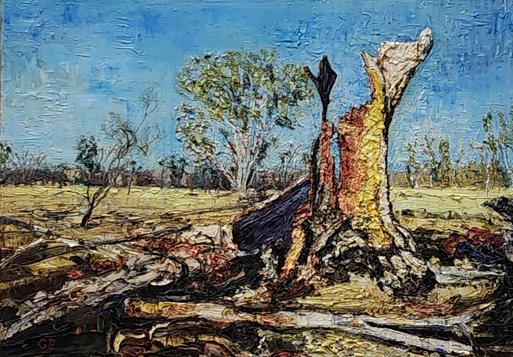 Painting of a burnt out tree