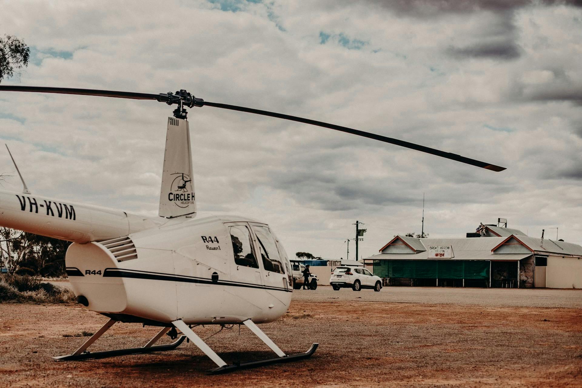 Helicopter landed at the Front of Broad arrow pub