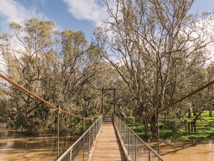 Swing Bridge over the Lachlan River in Hughie Cameron Park, Hillston