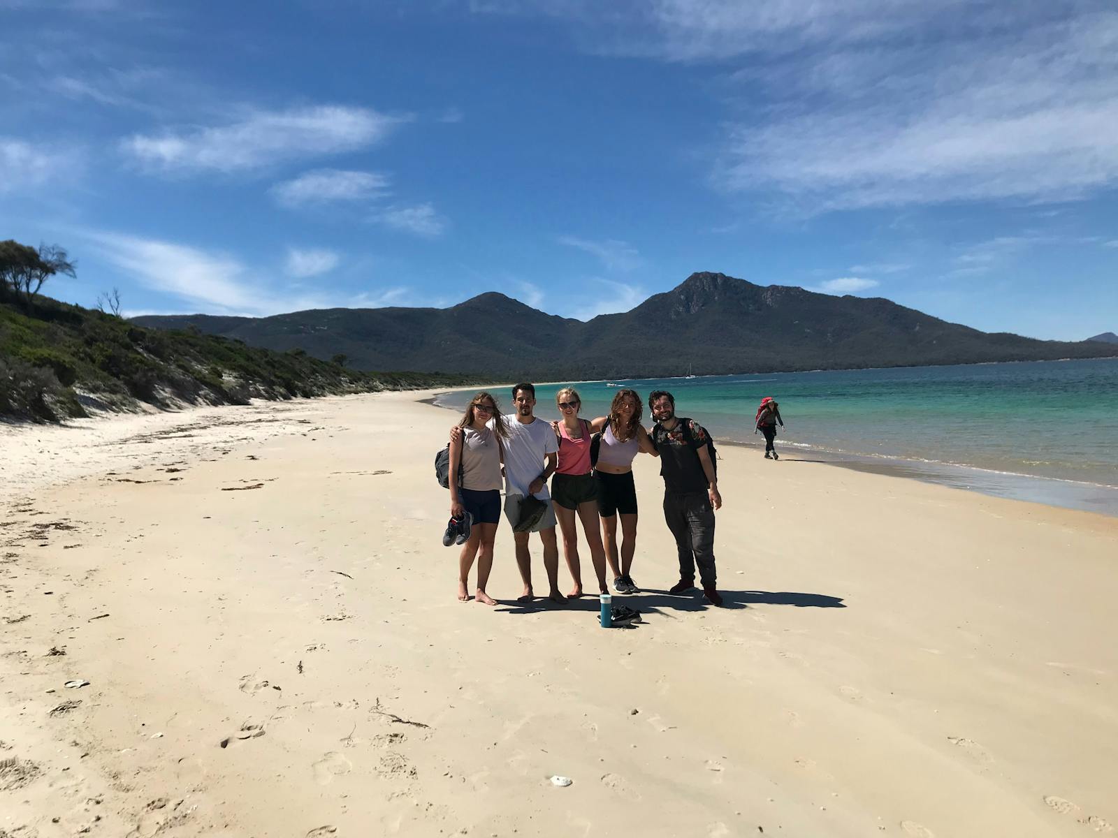 Small group stands on Wineglass Bay Beach, Freycinet National Park