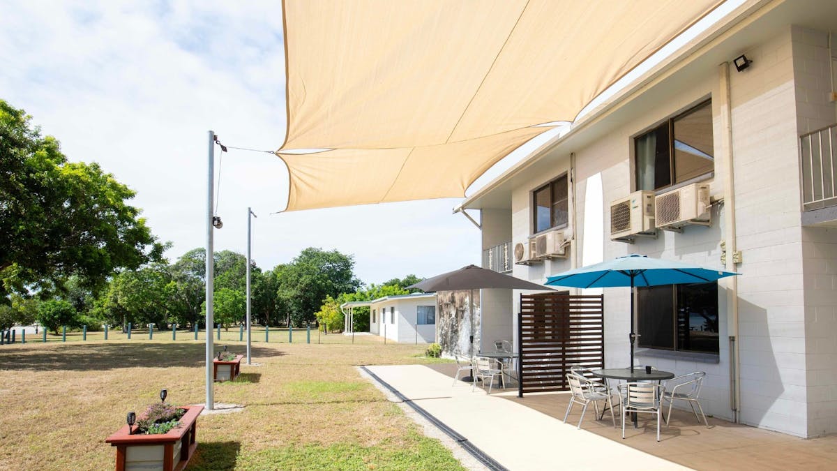 Front of Hotel Rooms , Grassy Front Area at Dingo Beach Hotel