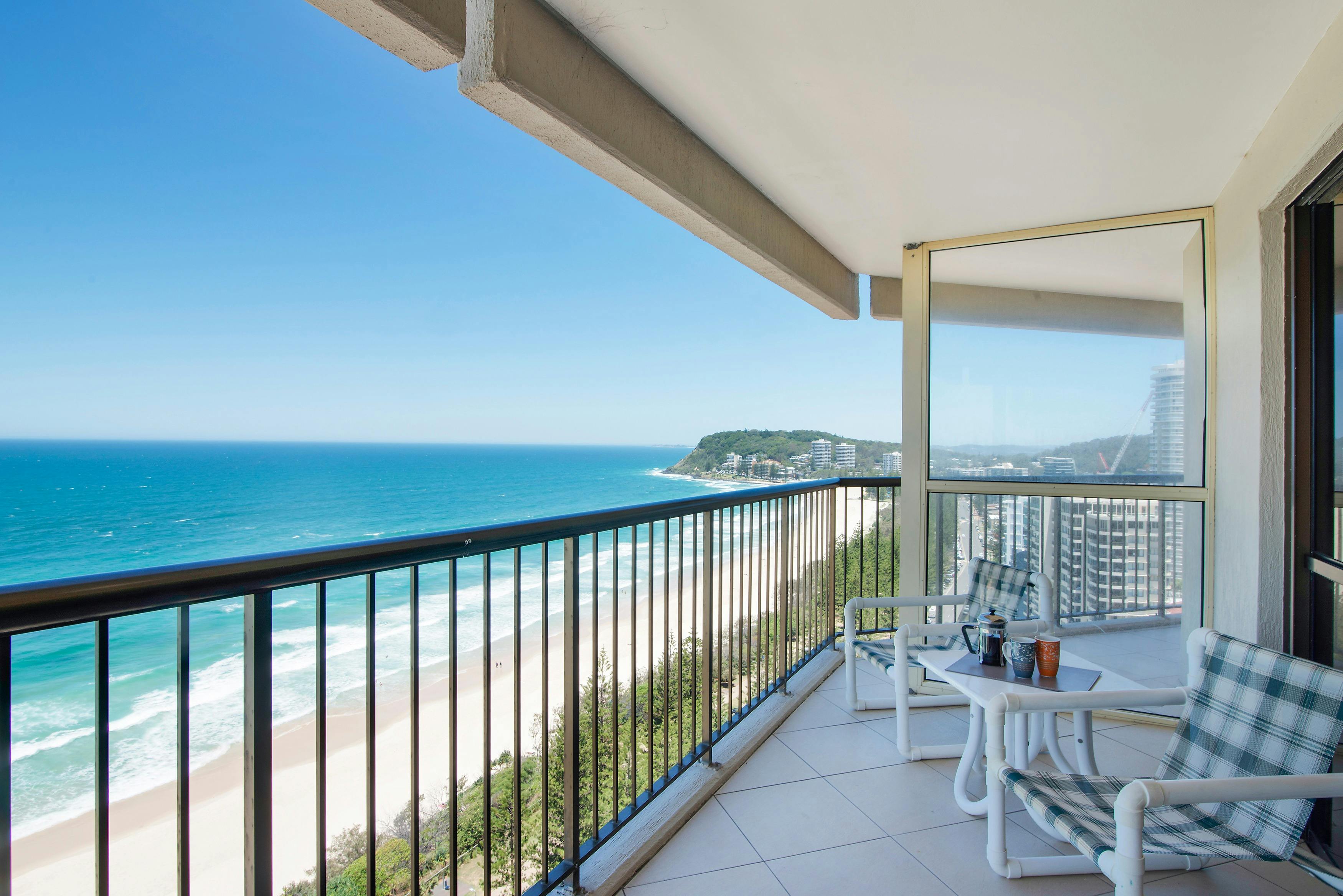 Stunning Ocean Views from the private balcony with chairs and table
