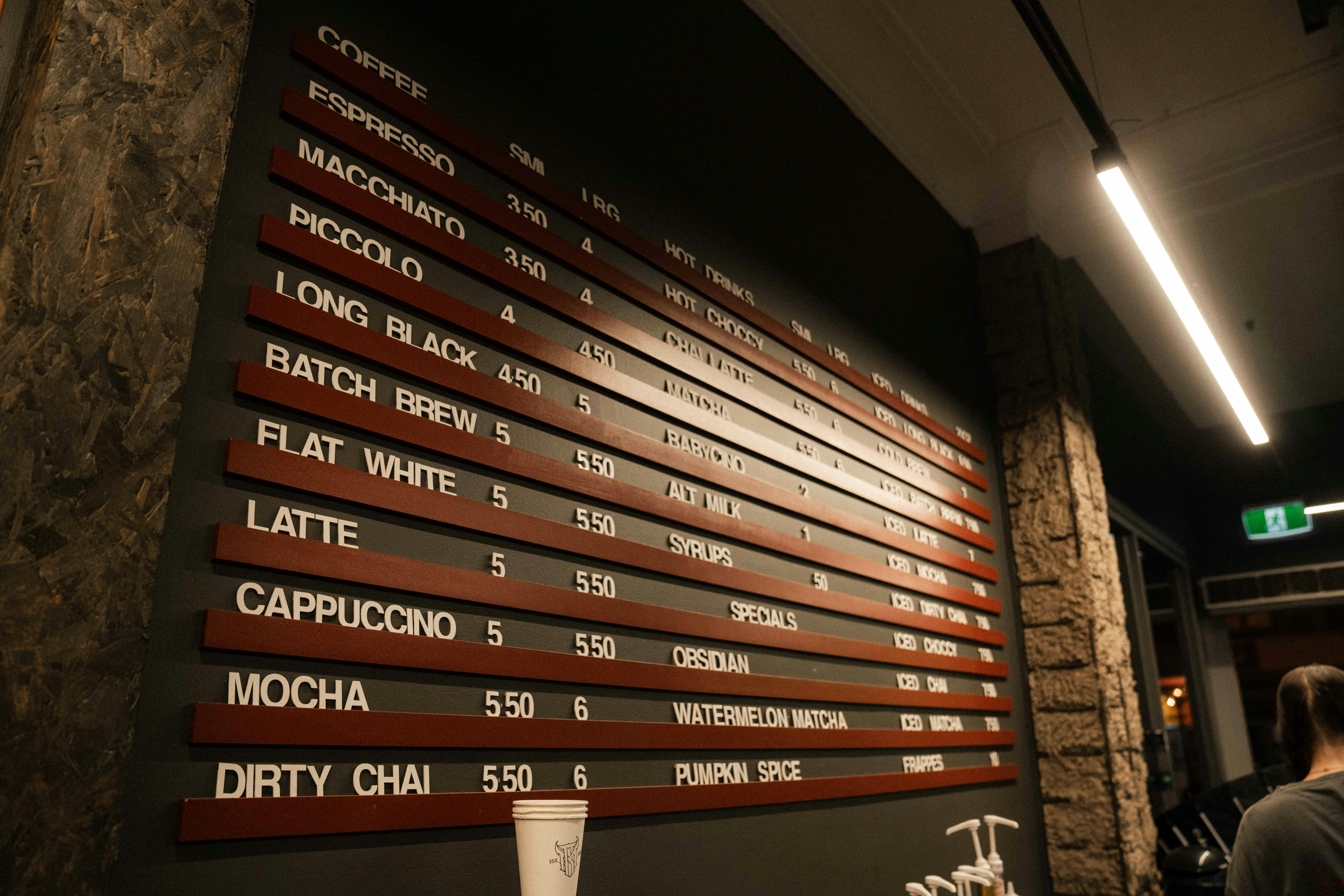 Menu board focusing on the hot drinks and specials
