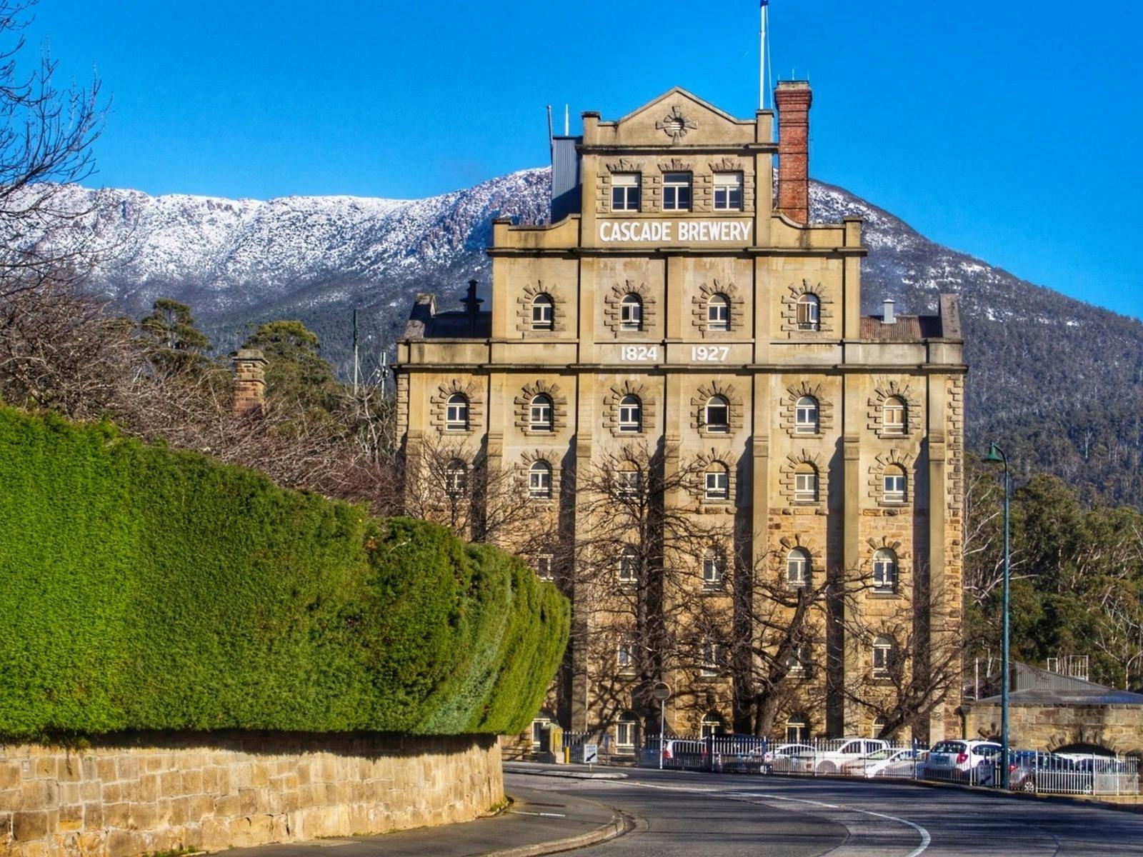 View the impressive facade of the iconic Cascade Brewery