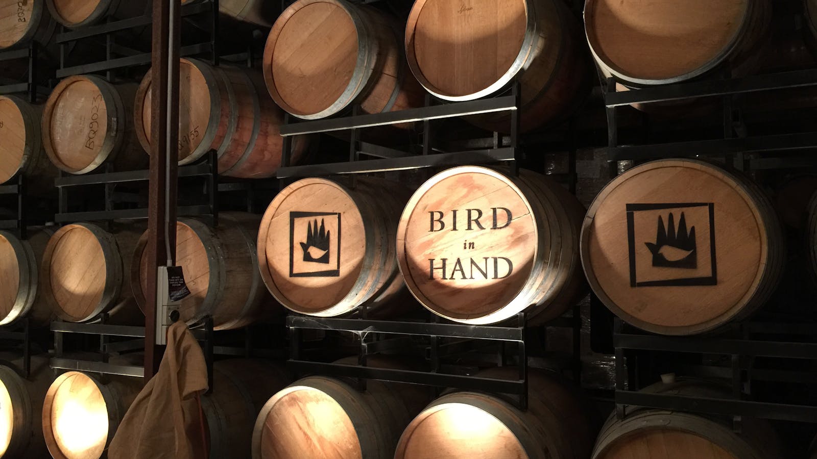 Bird in Hand winery partitioned off with these wine barrels