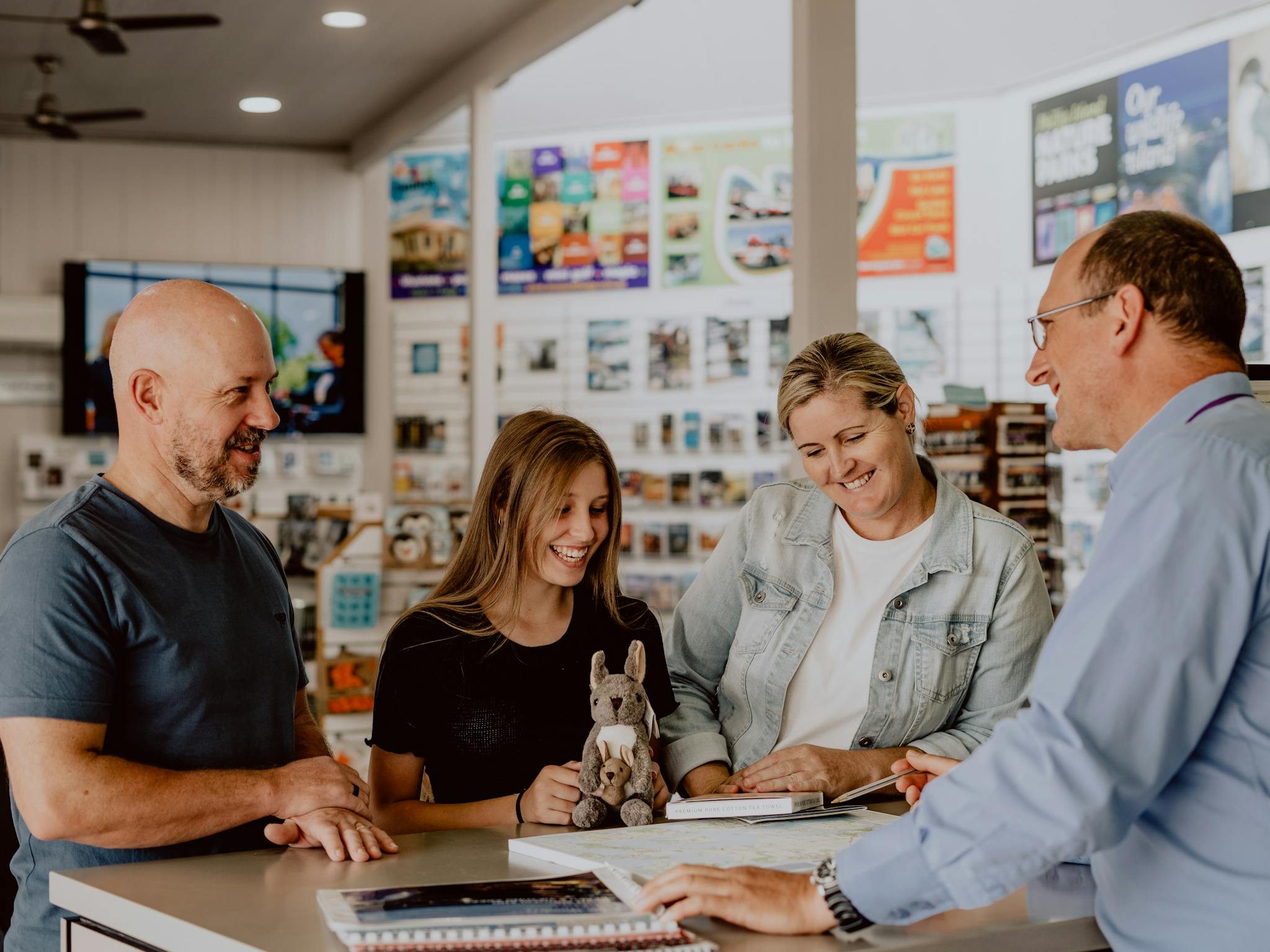 Serving customers at counter