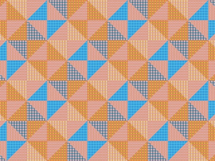 triangles in different colour patterns creating a larger repeat pattern design.