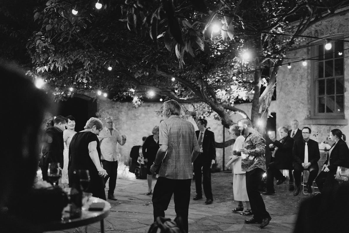 dancing in courtyard