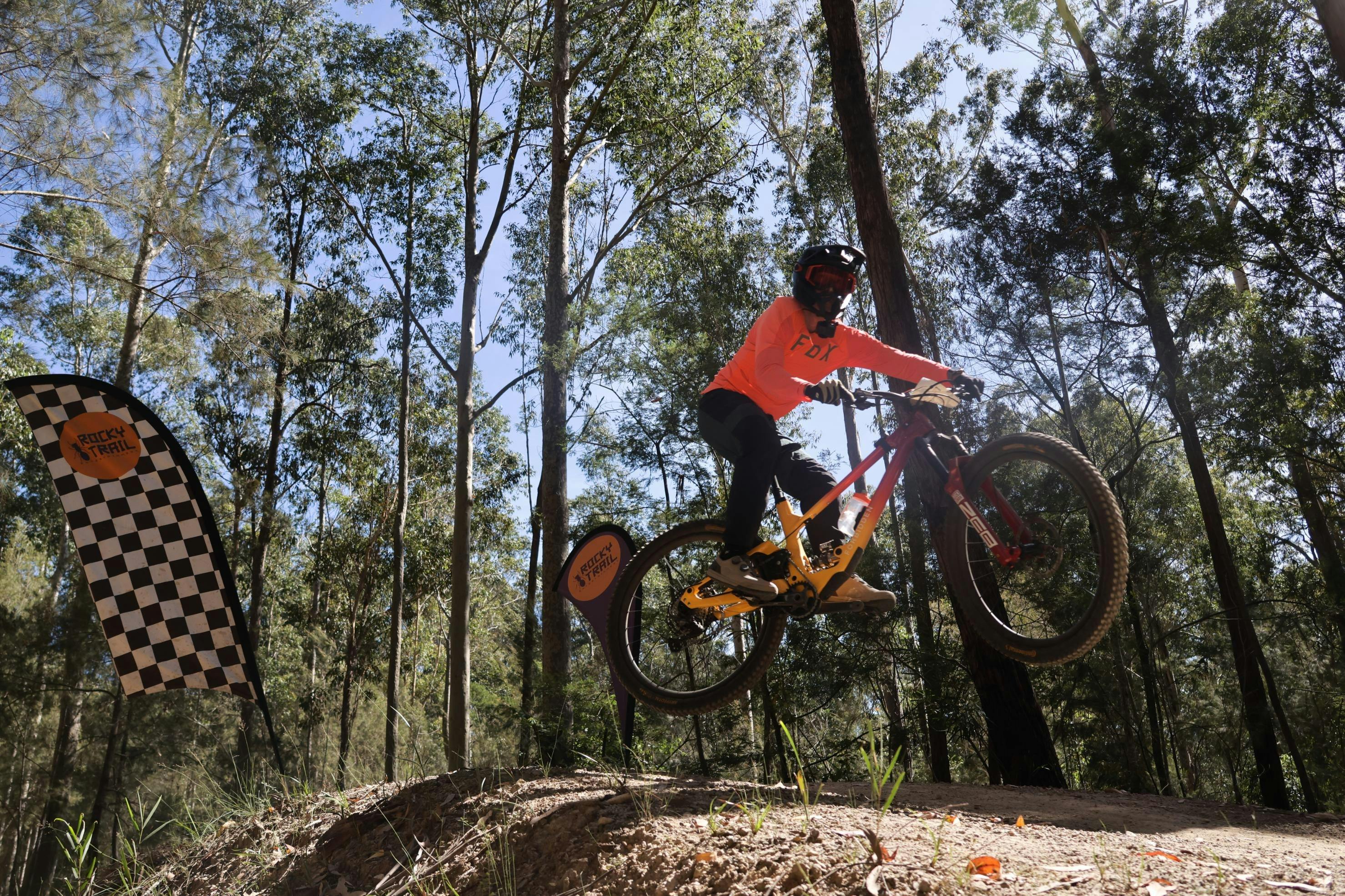 Cyclist competing in an MTB event at Narooma Trails