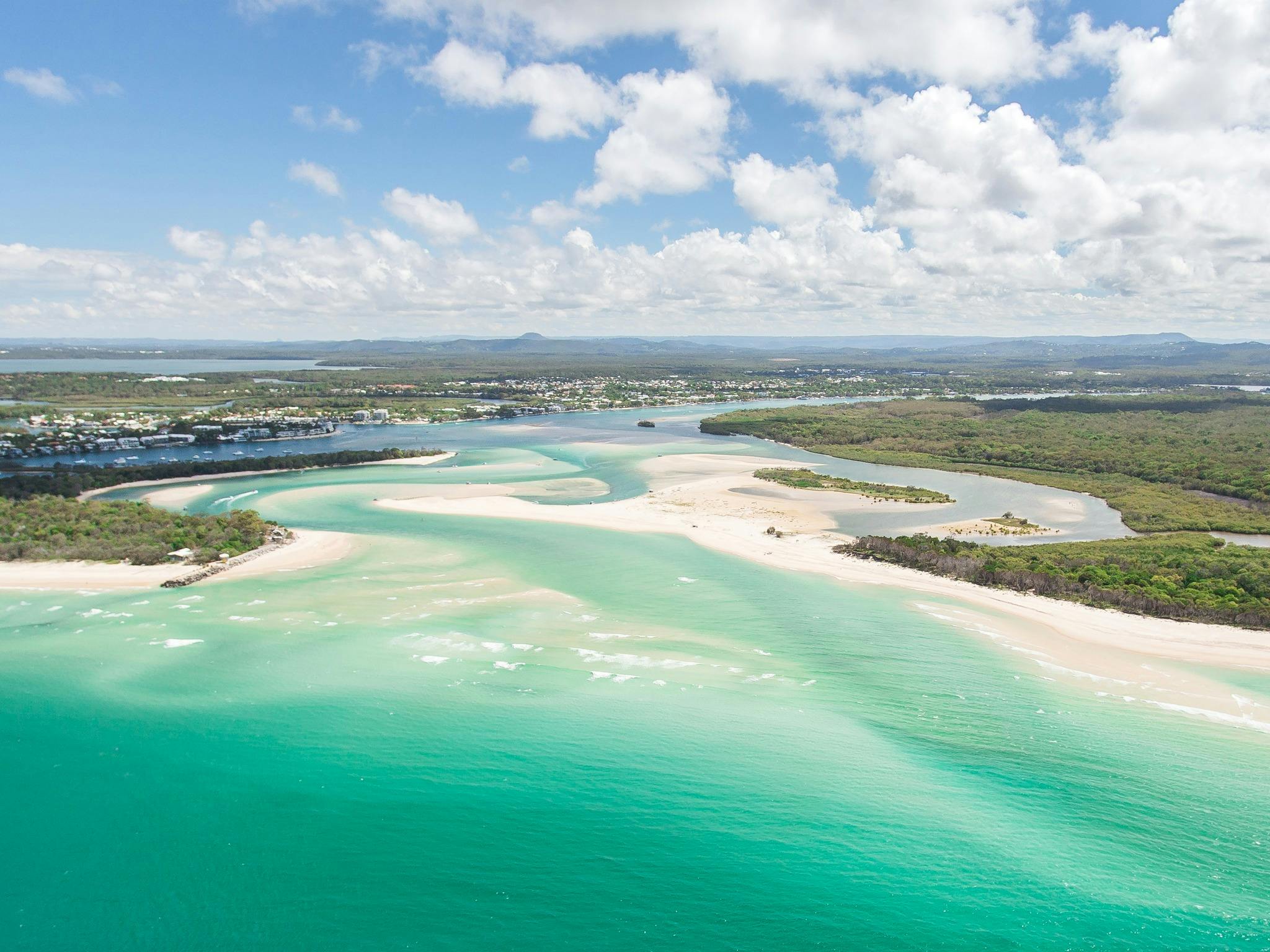 White sands and turquoise waters of Noosa River, Queensland, Austalia