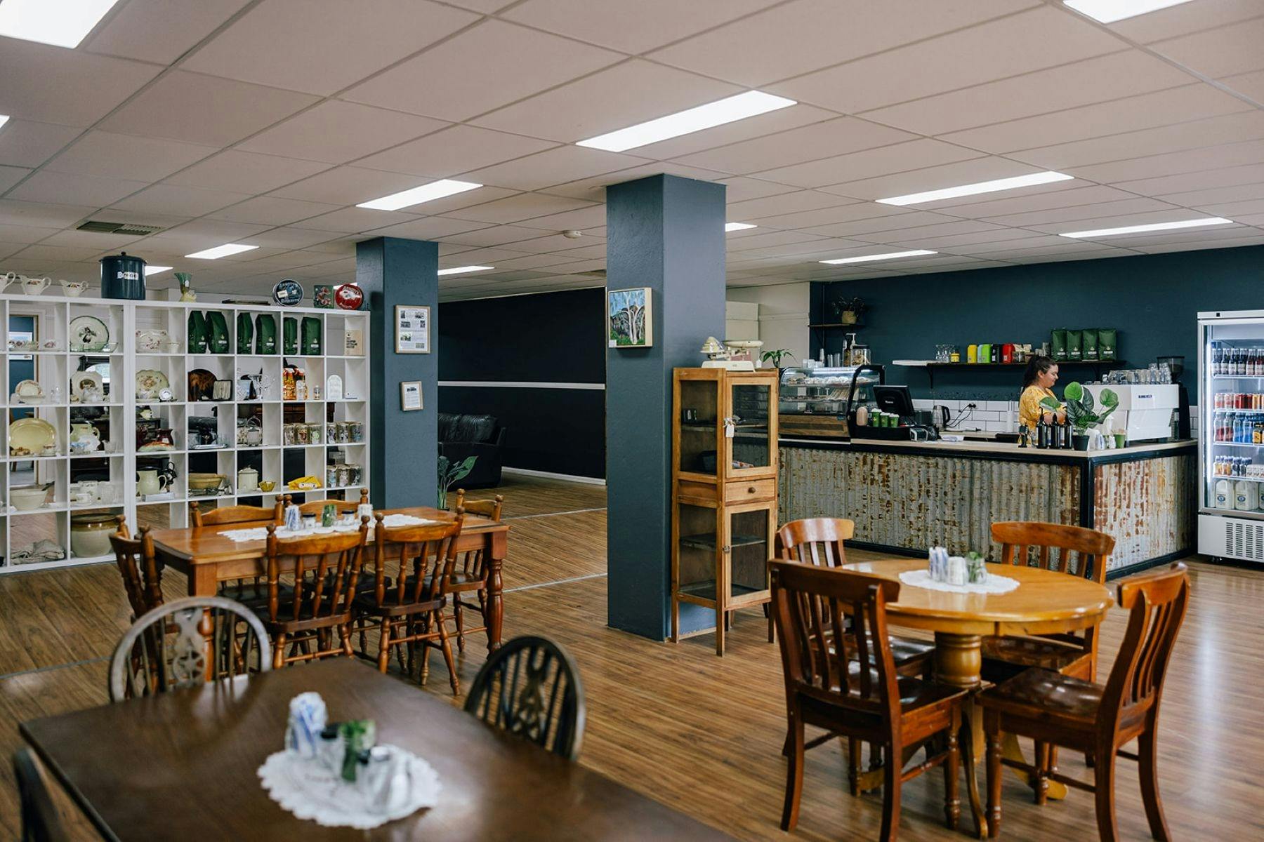 Inside the cafe looking at the front counter