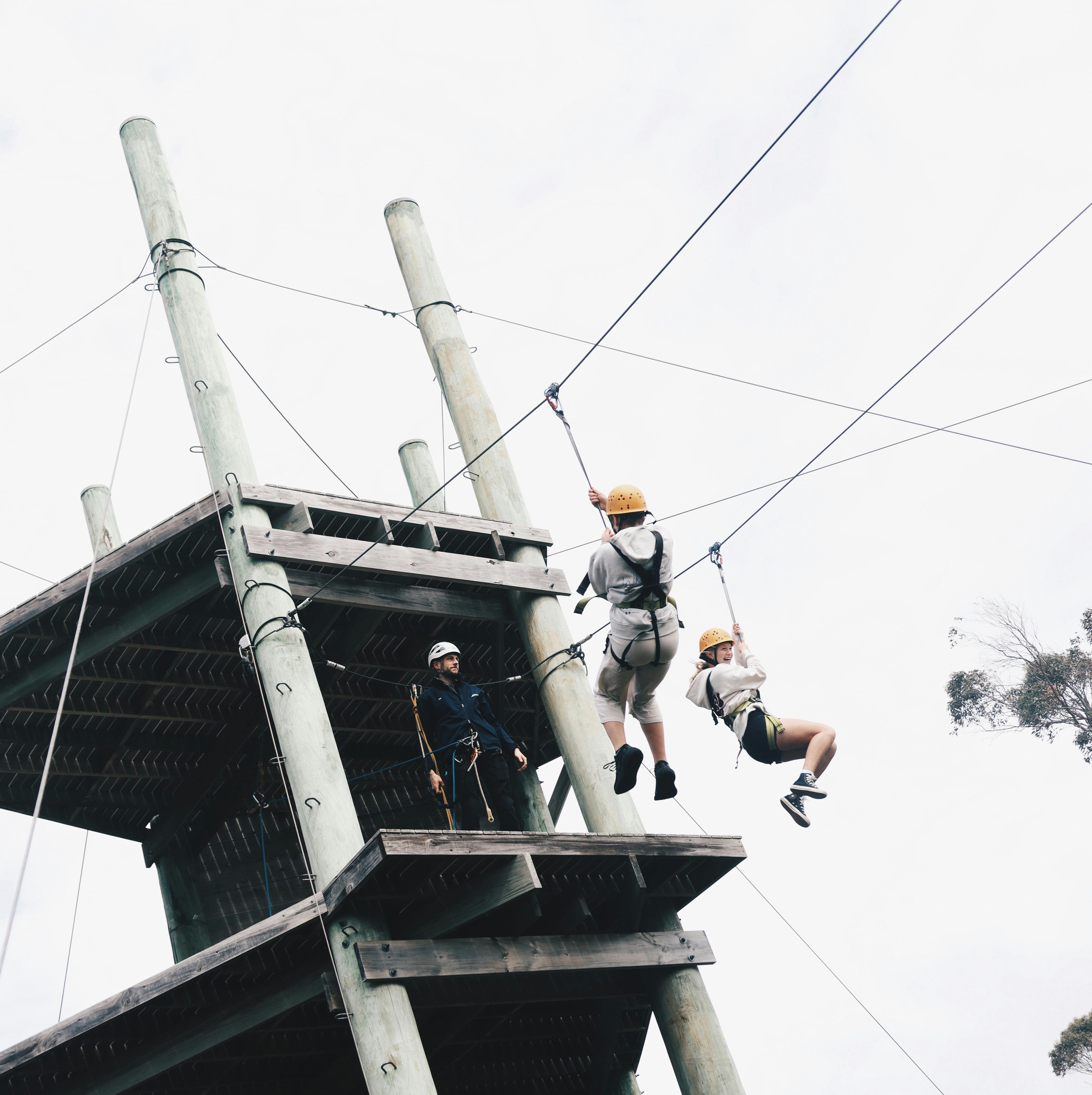 Race your friend on the twin ziplines at Camp Clayton's Tower