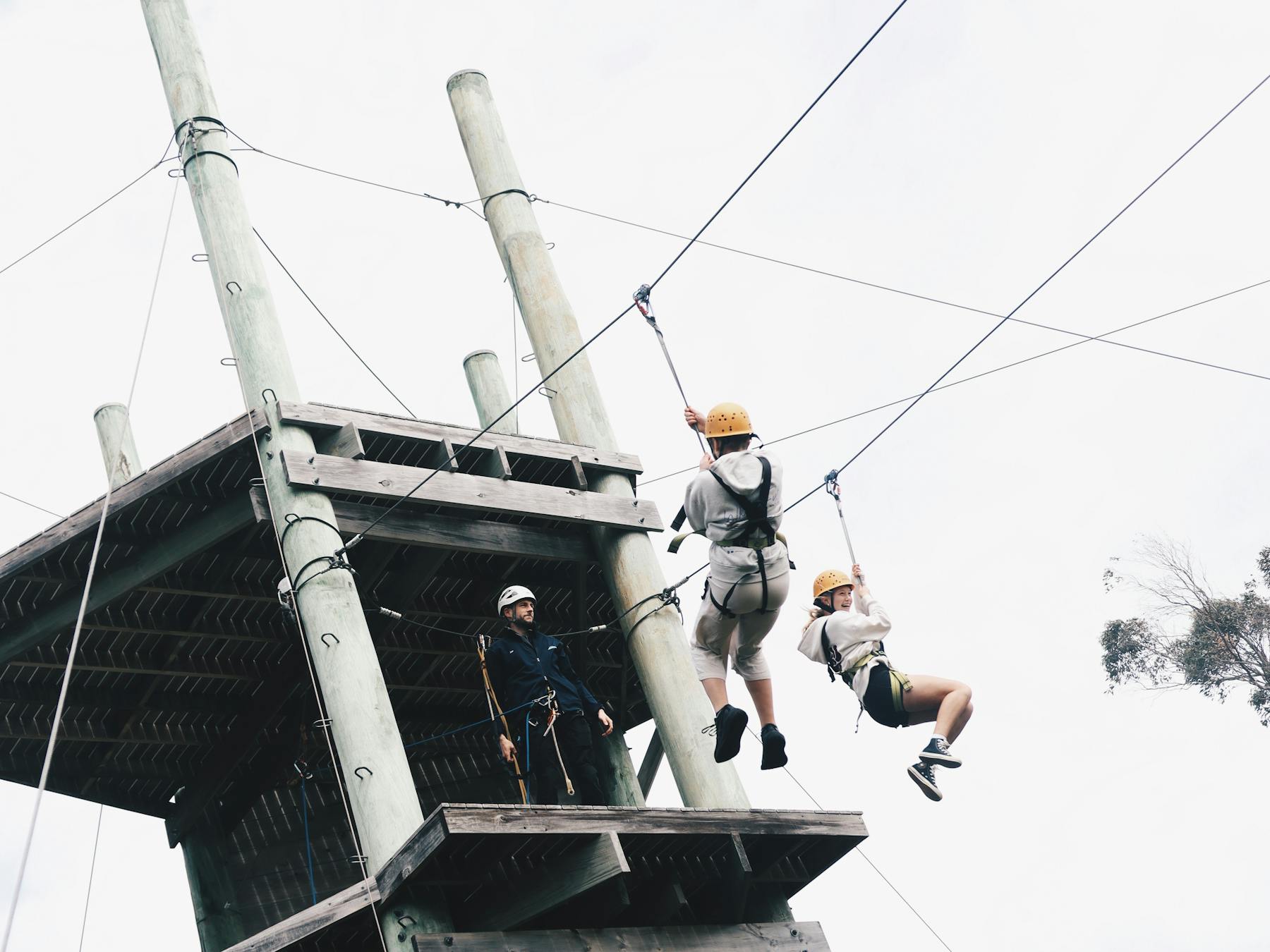 Race your friend on the twin ziplines at Camp Clayton's Tower