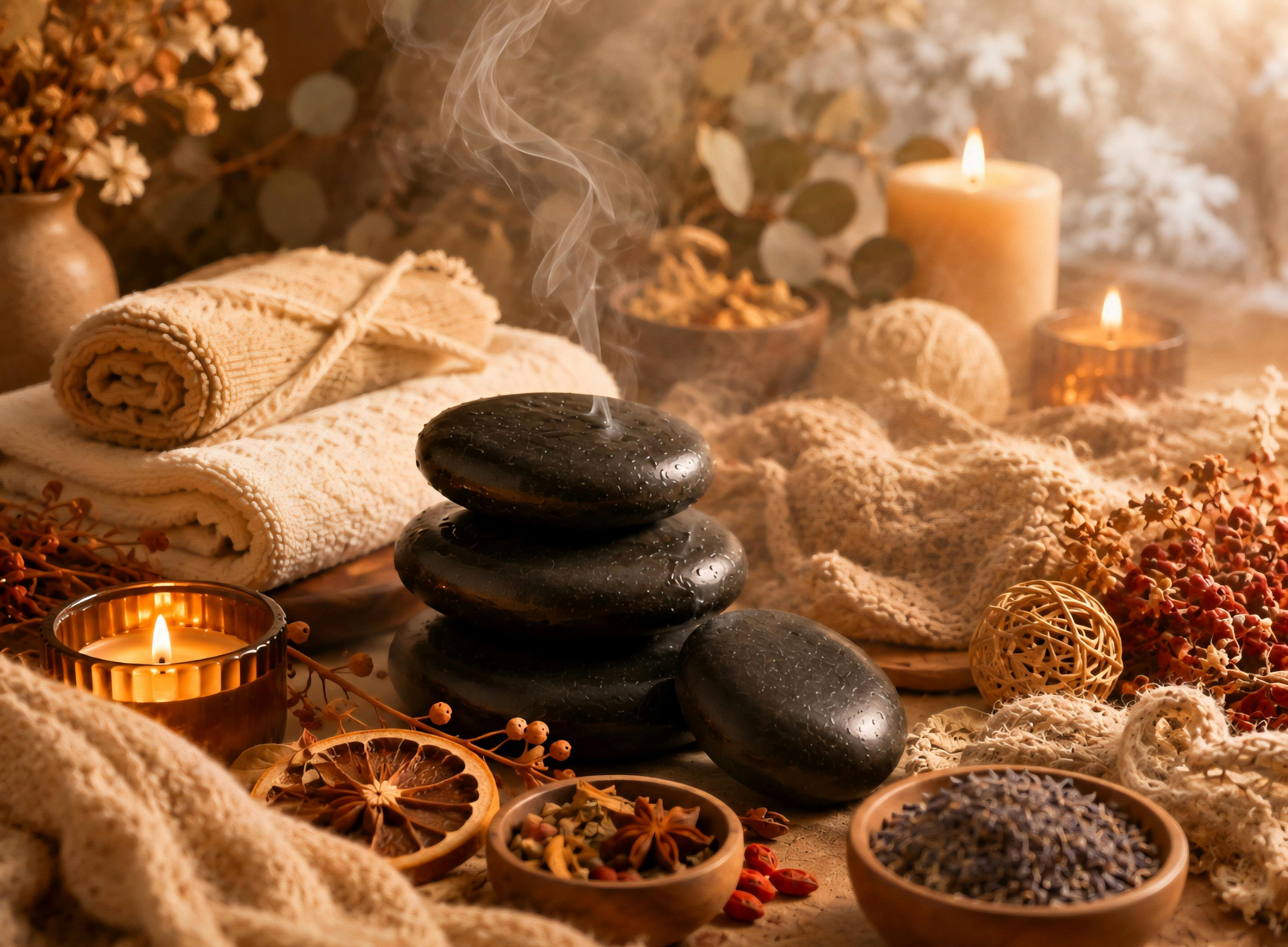 Hot stone and herbal ointment treatments