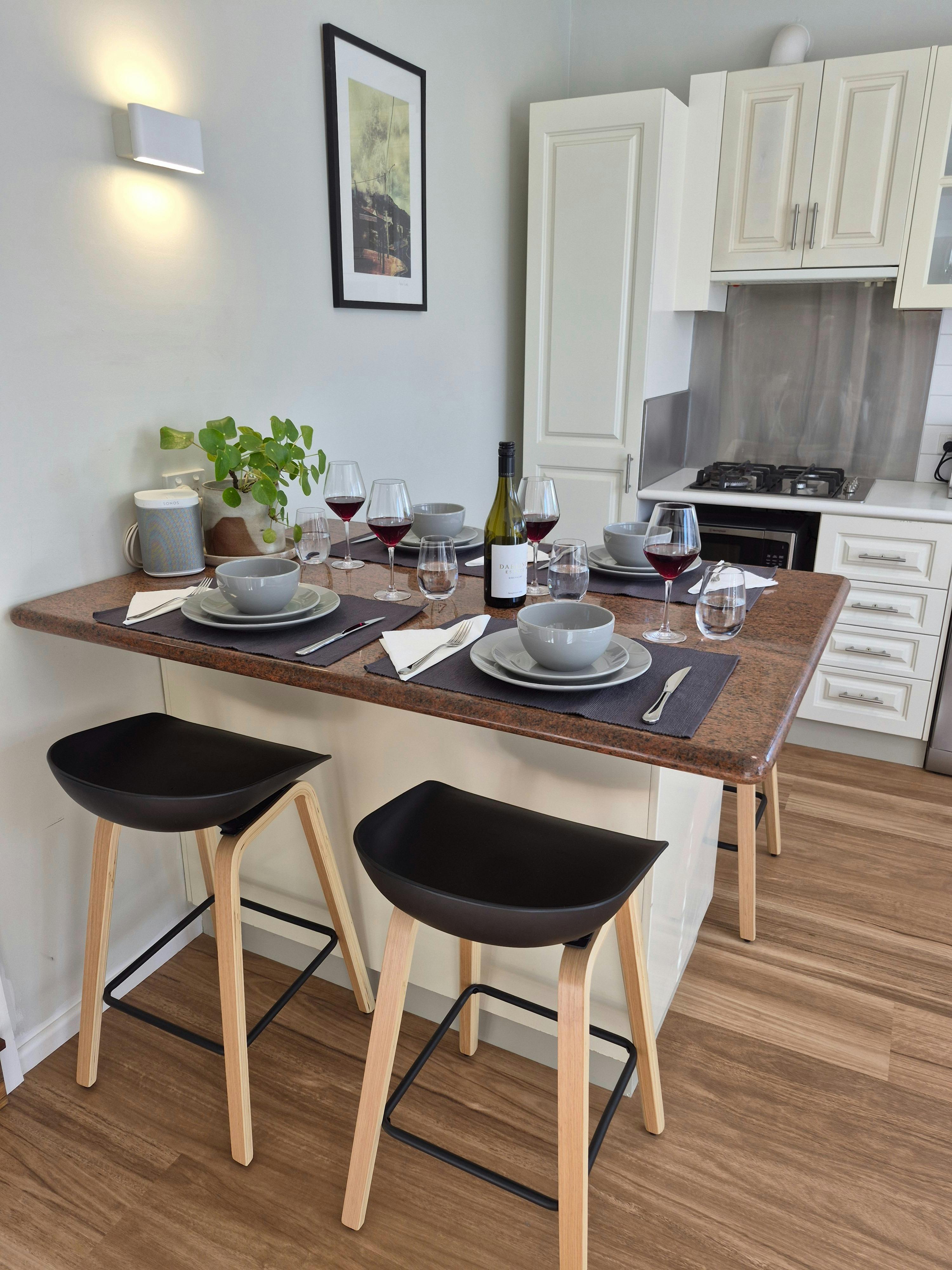 Kitchen with high stools
