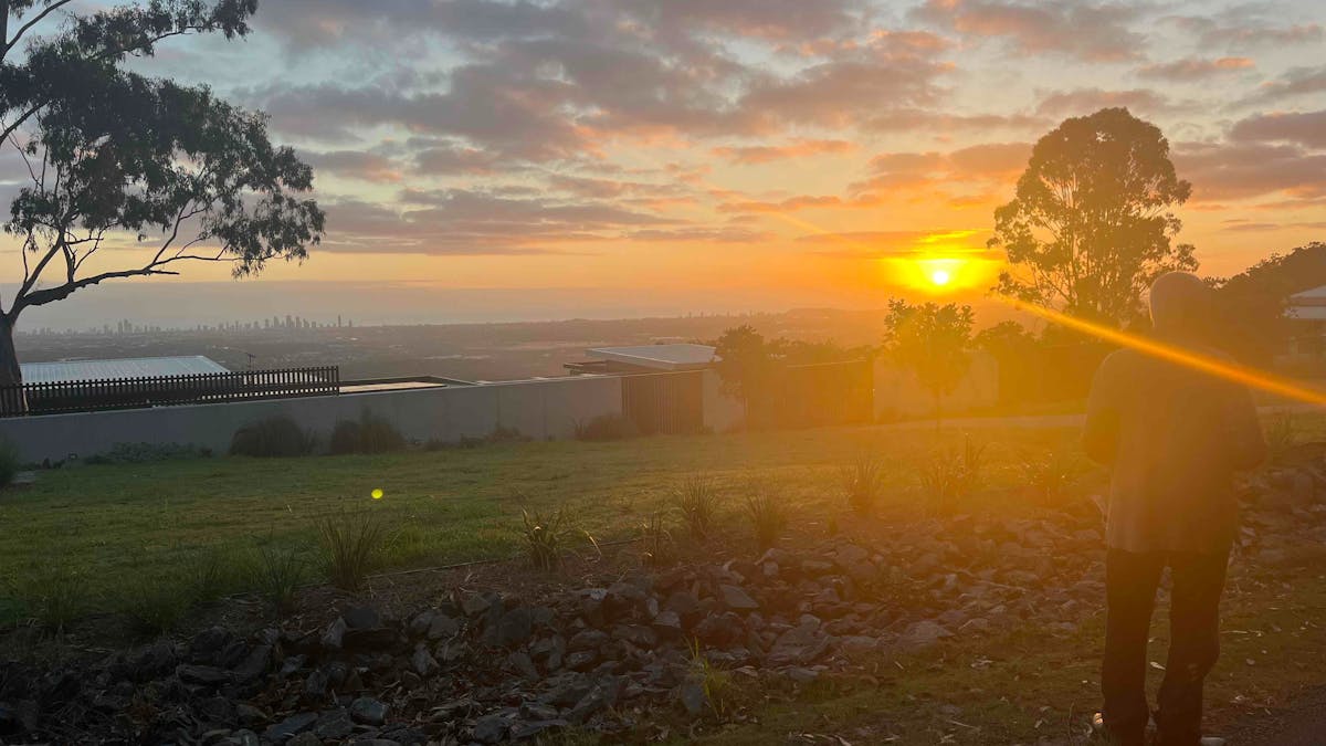 This image shows a sunrising over the Gold Coast hinterland.